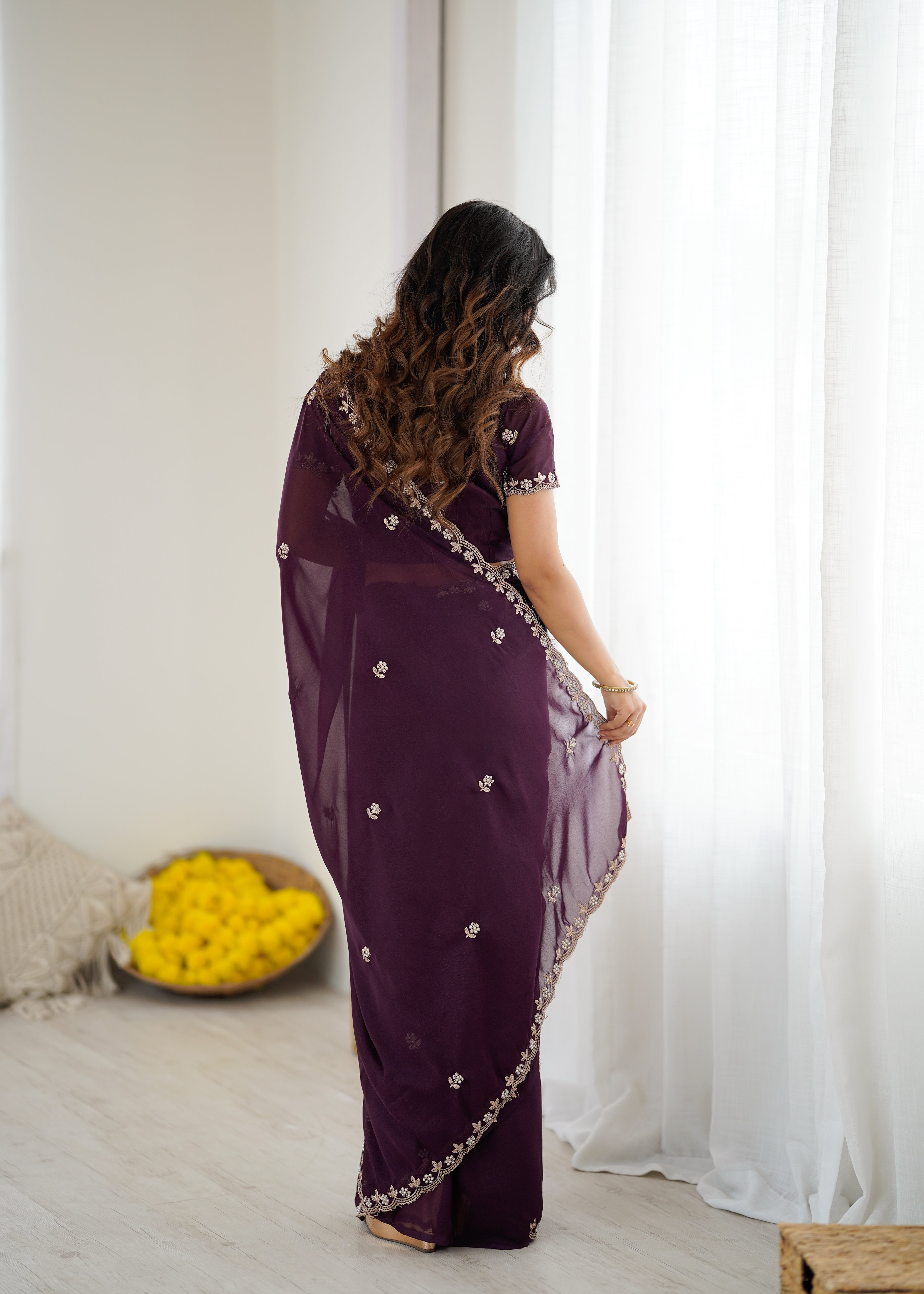 Heavy Star Georgette Silk Saree with Embroidery & Moti Work