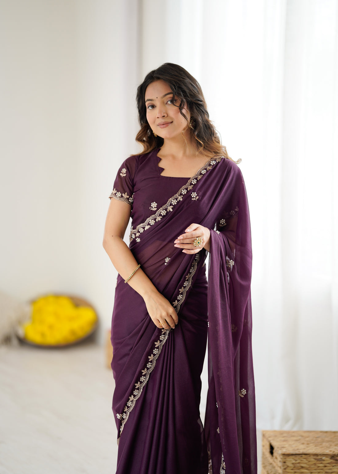 Heavy Star Georgette Silk Saree with Embroidery & Moti Work