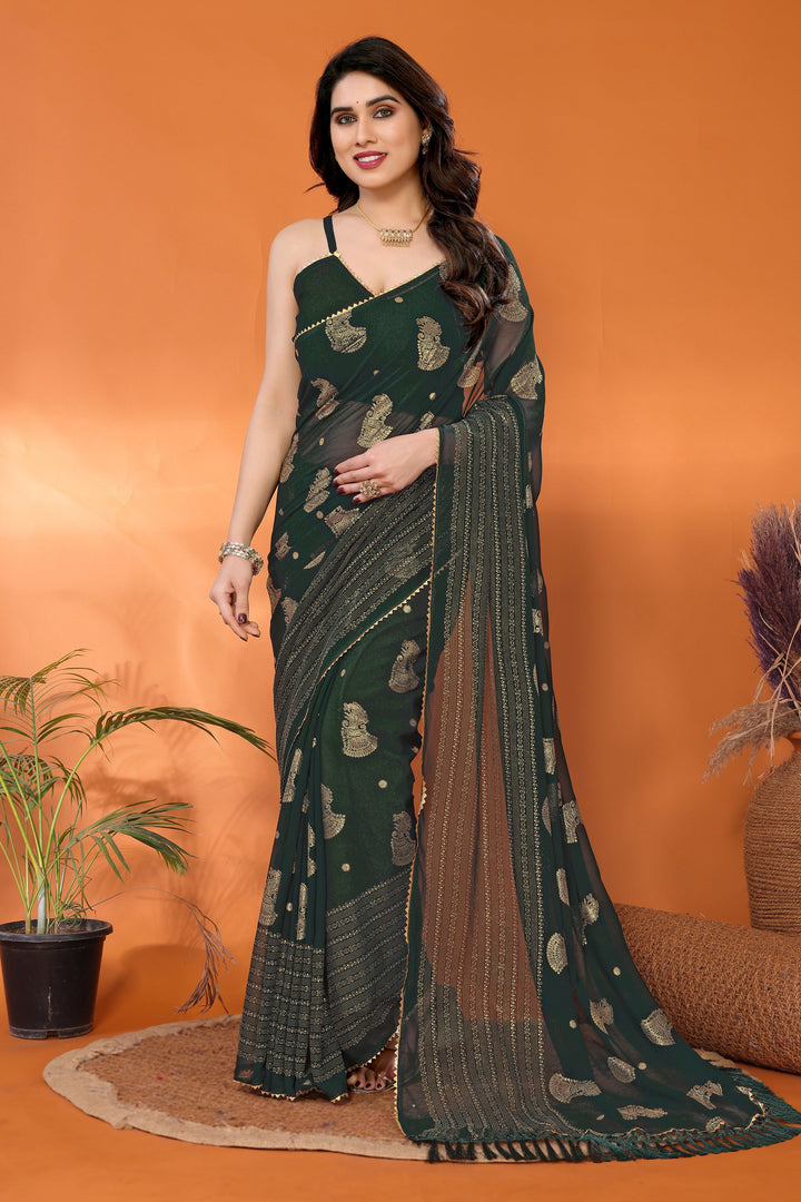 Georgette Silk Saree with Foil Work, Small Lace & Zalar