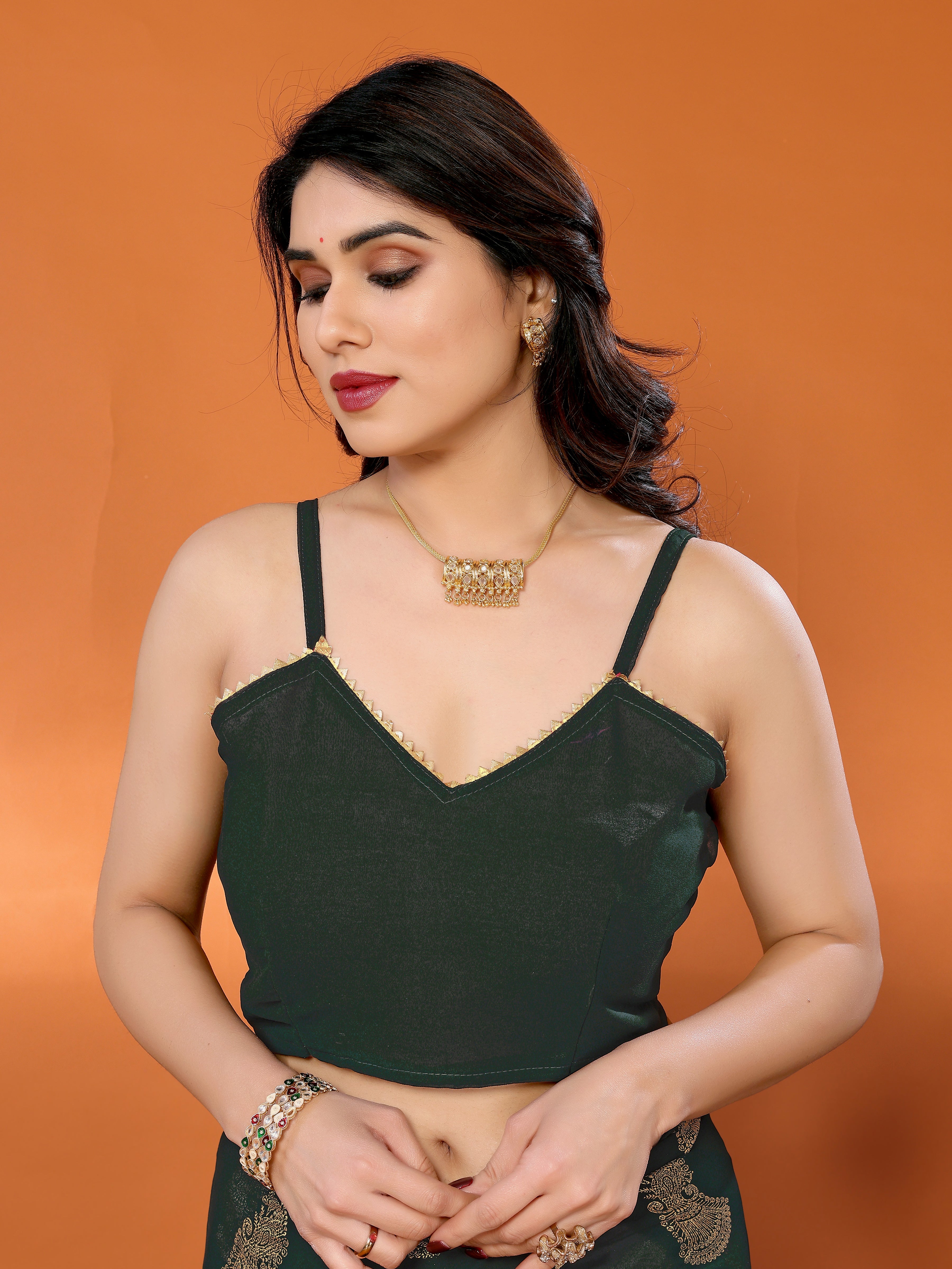 Georgette Silk Saree with Foil Work, Small Lace & Zalar
