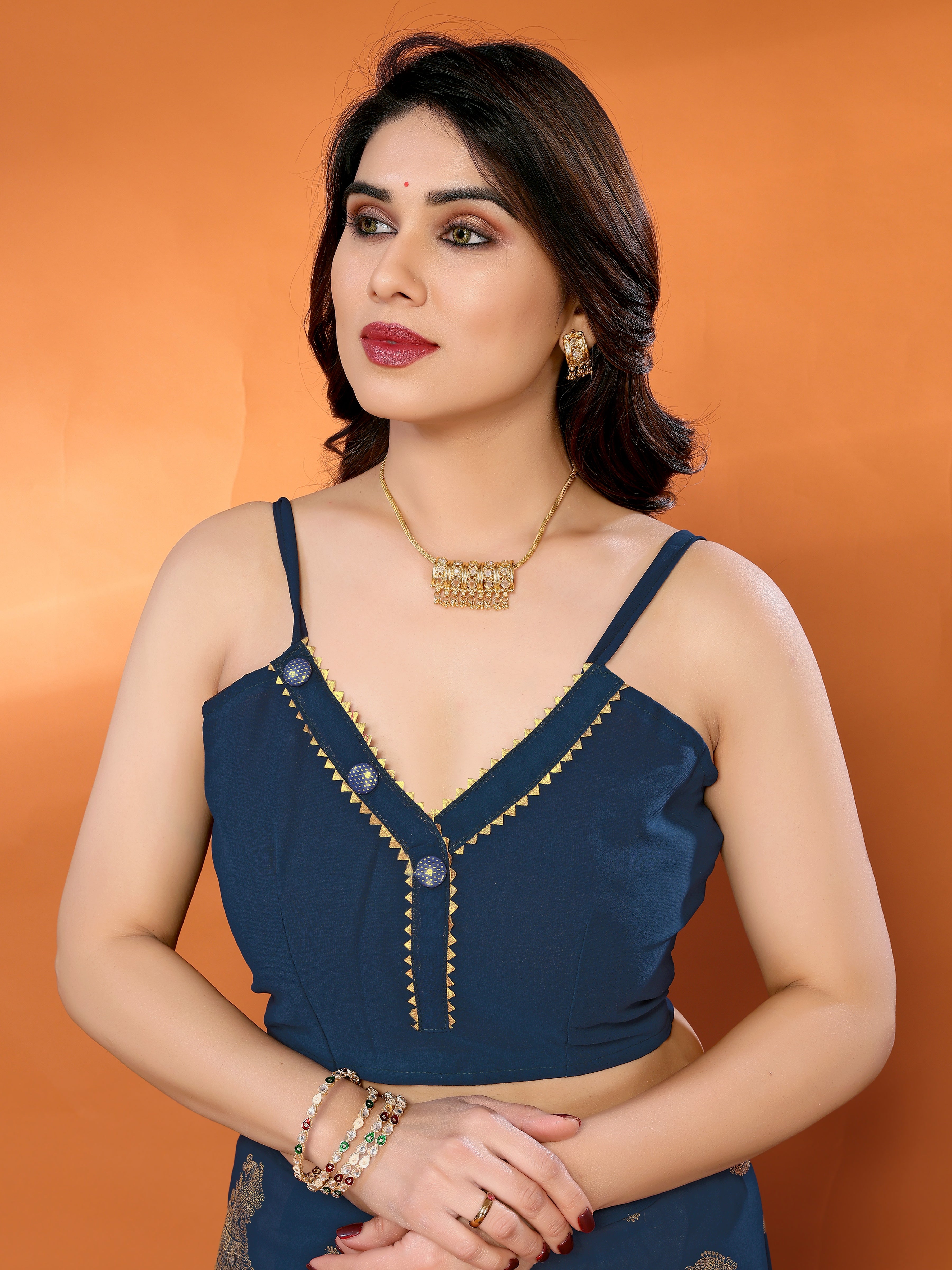 Georgette Silk Saree with Foil Work, Small Lace & Zalar