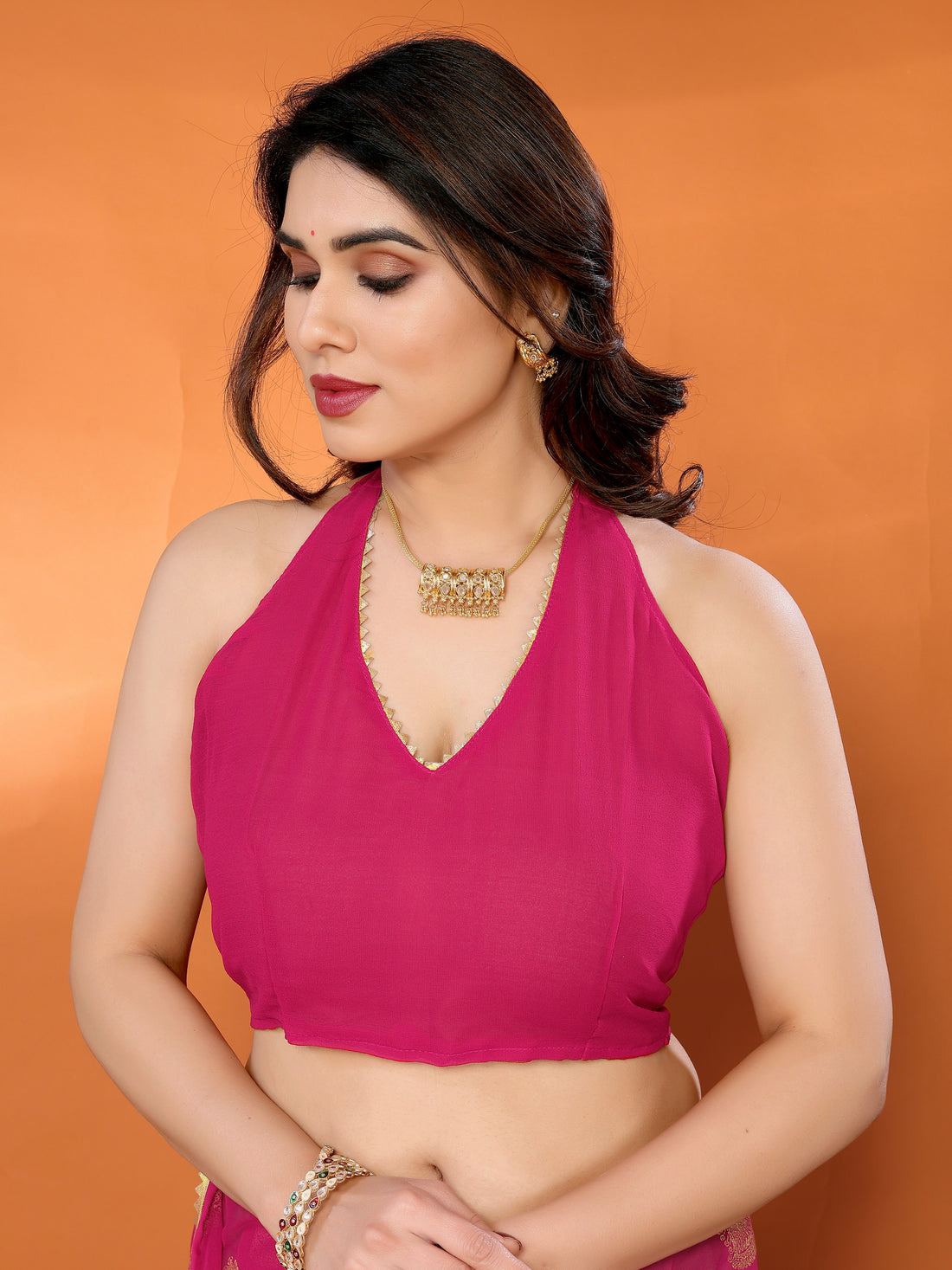 Georgette Silk Saree with Foil Work, Small Lace & Zalar