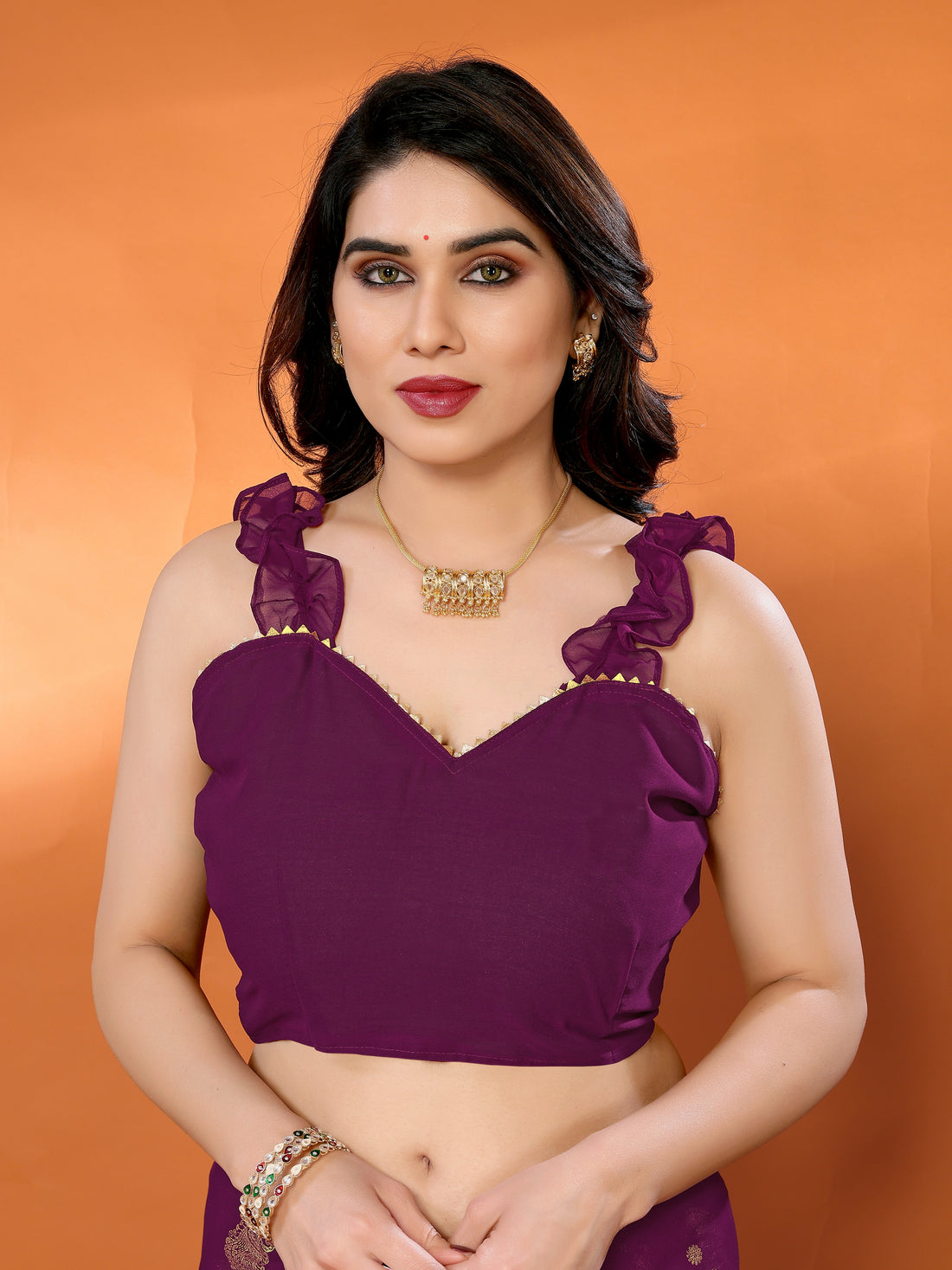 Georgette Silk Saree with Foil Work, Small Lace & Zalar