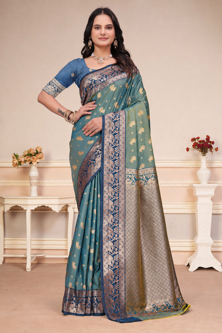 Morpich Dual-Tone Silk Saree with Zari Motifs