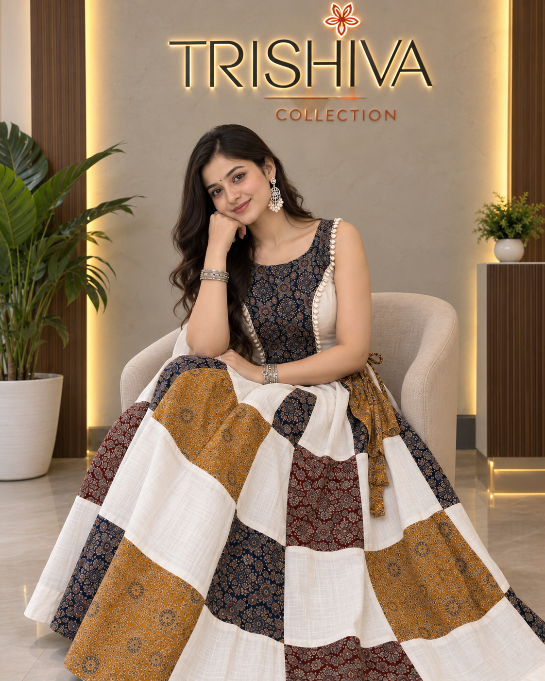 Navratri Special Ajrakh Patchwork Khadi Cotton Chaniya Choli