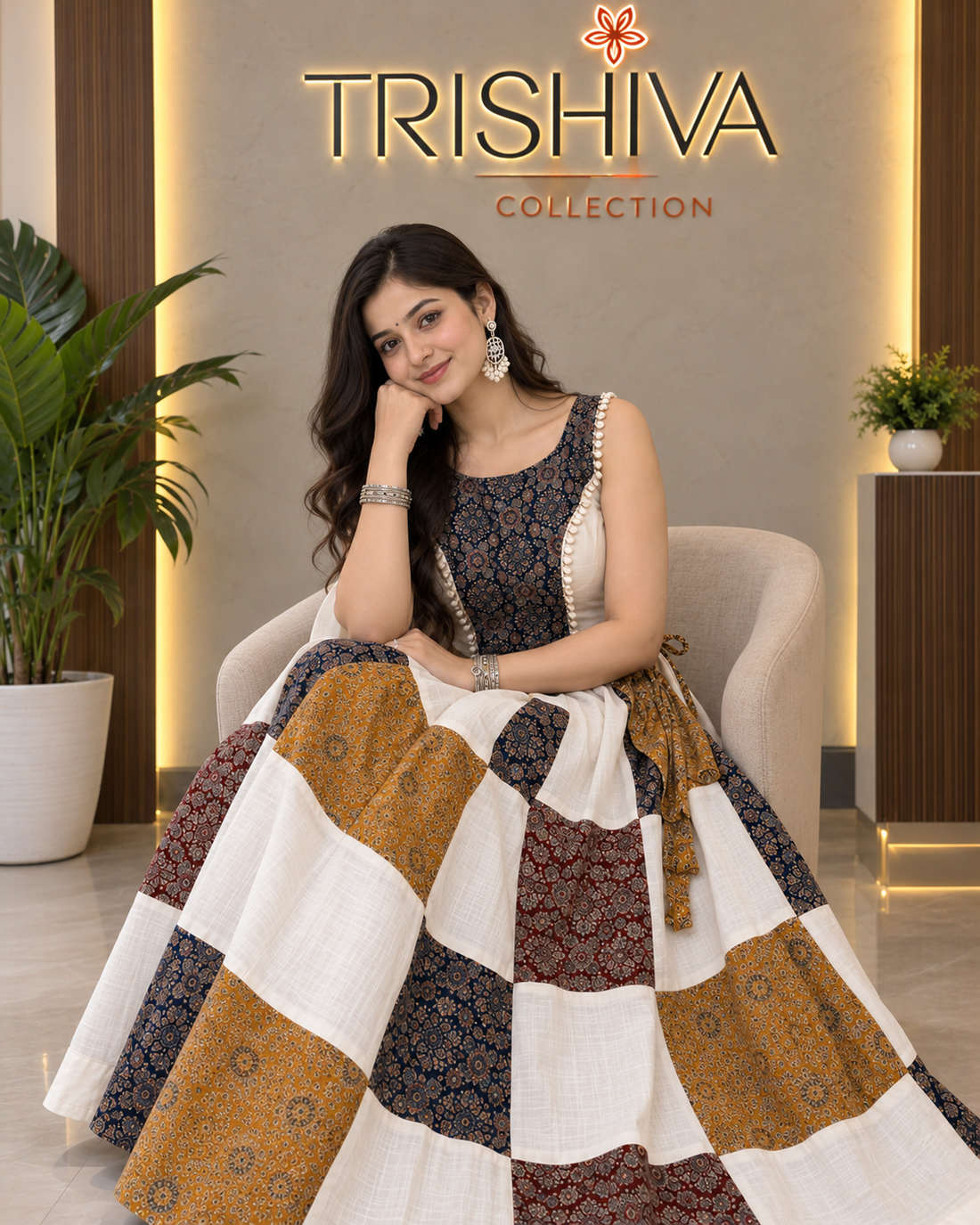 Navratri Special Ajrakh Patchwork Khadi Cotton Chaniya Choli
