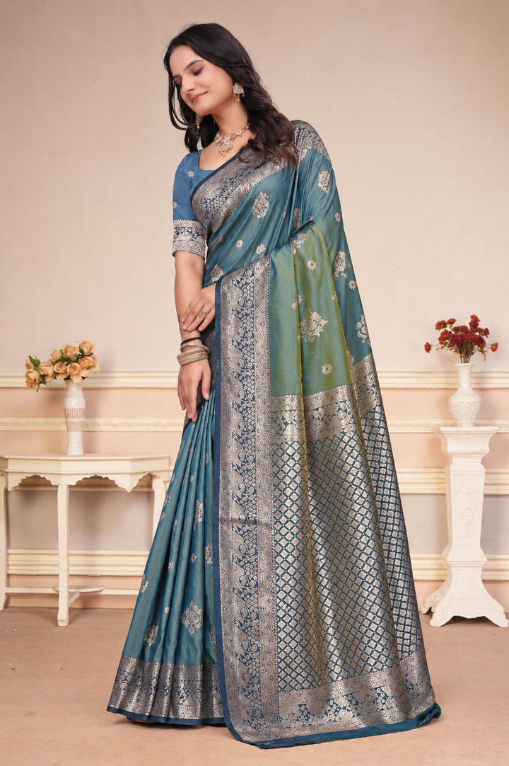 Morpich Dual-Tone Silk Saree with Zari Motifs