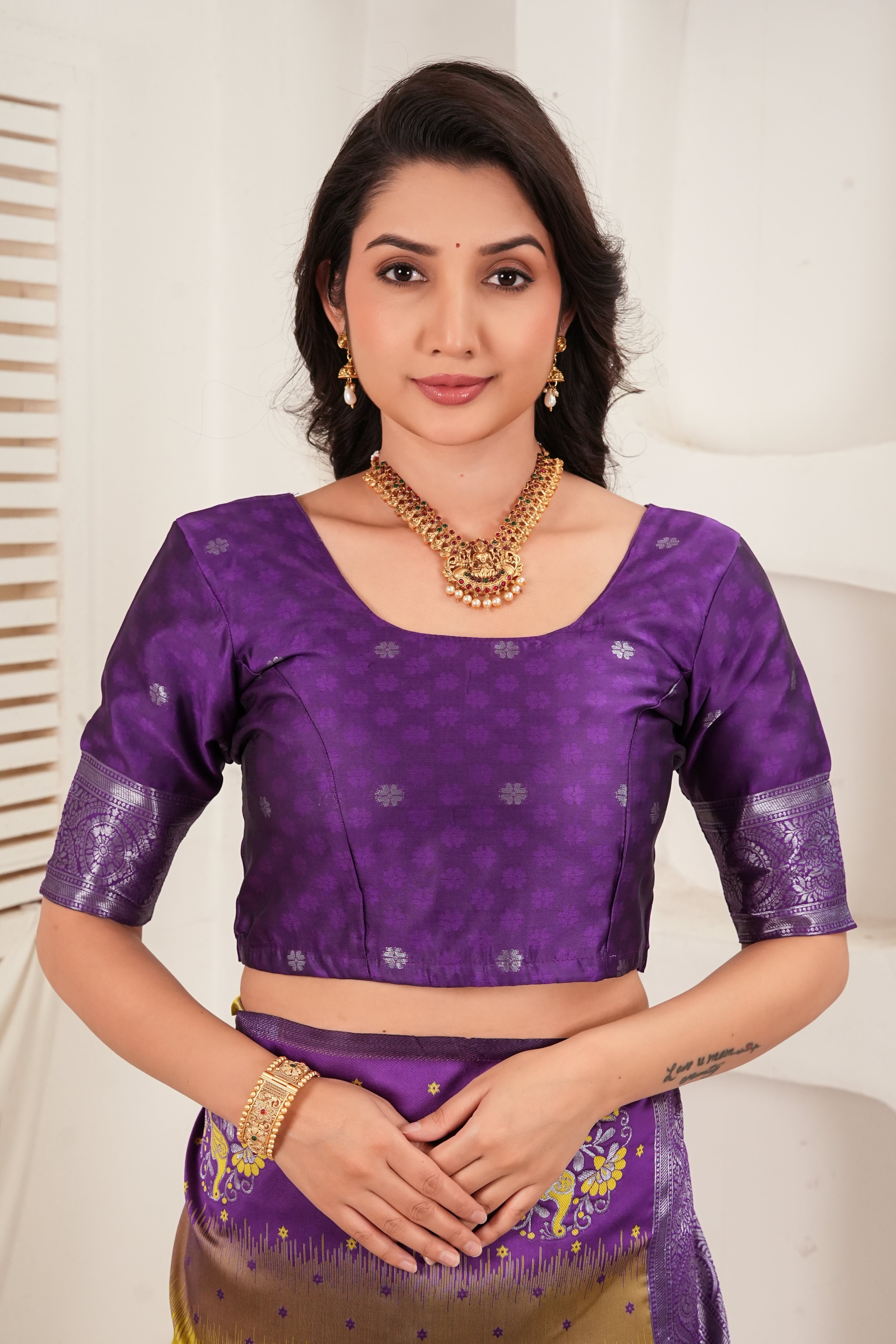 Royal Purple & Olive Jacquard Silk Saree
