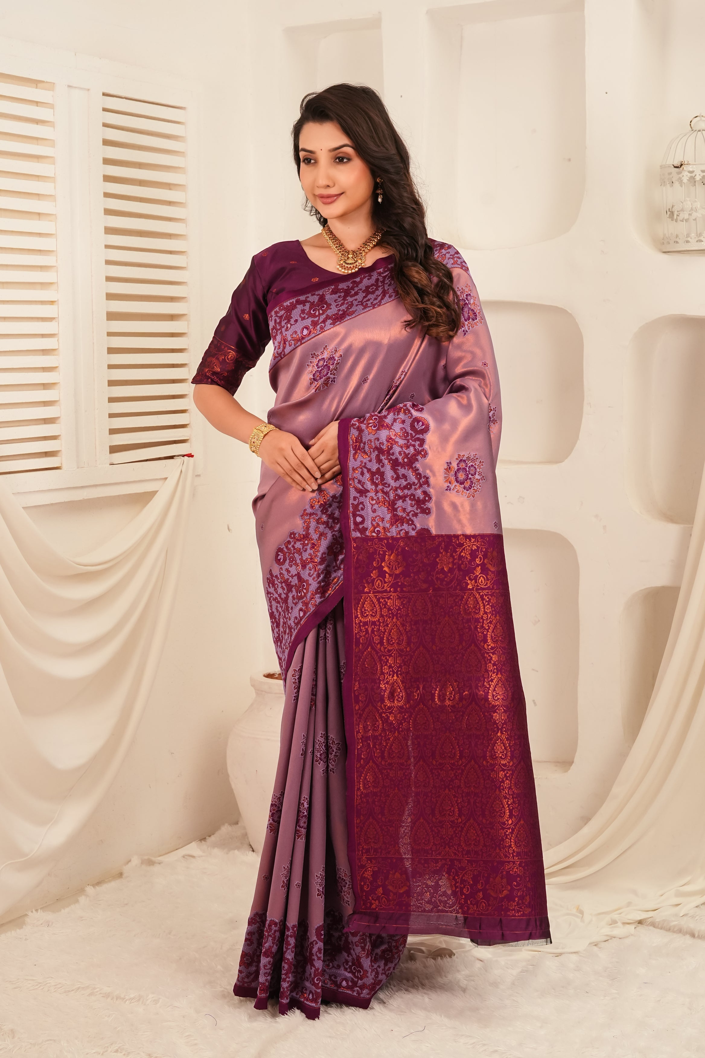 Purple & Mauve Woven Silk Saree