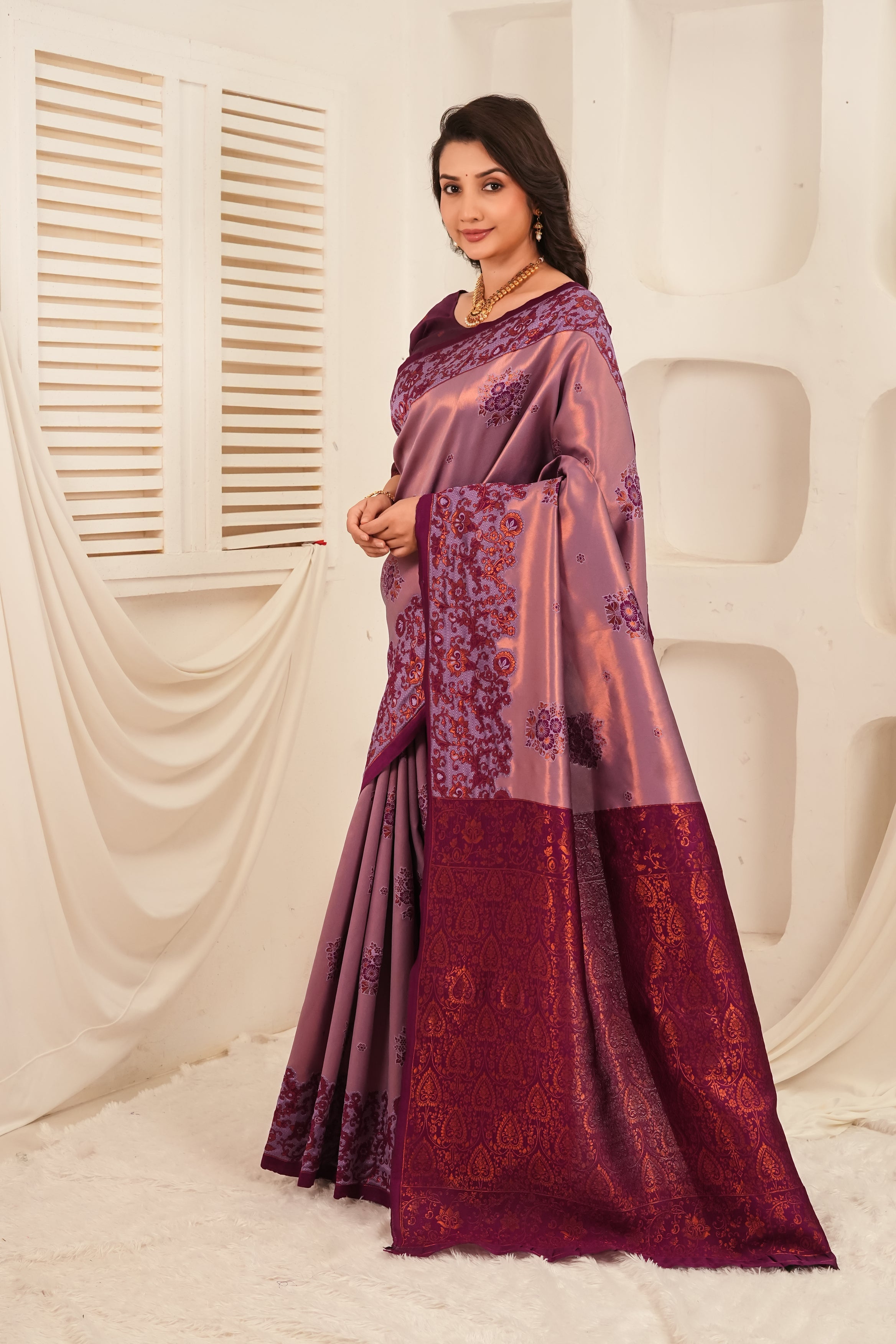 Purple & Mauve Woven Silk Saree