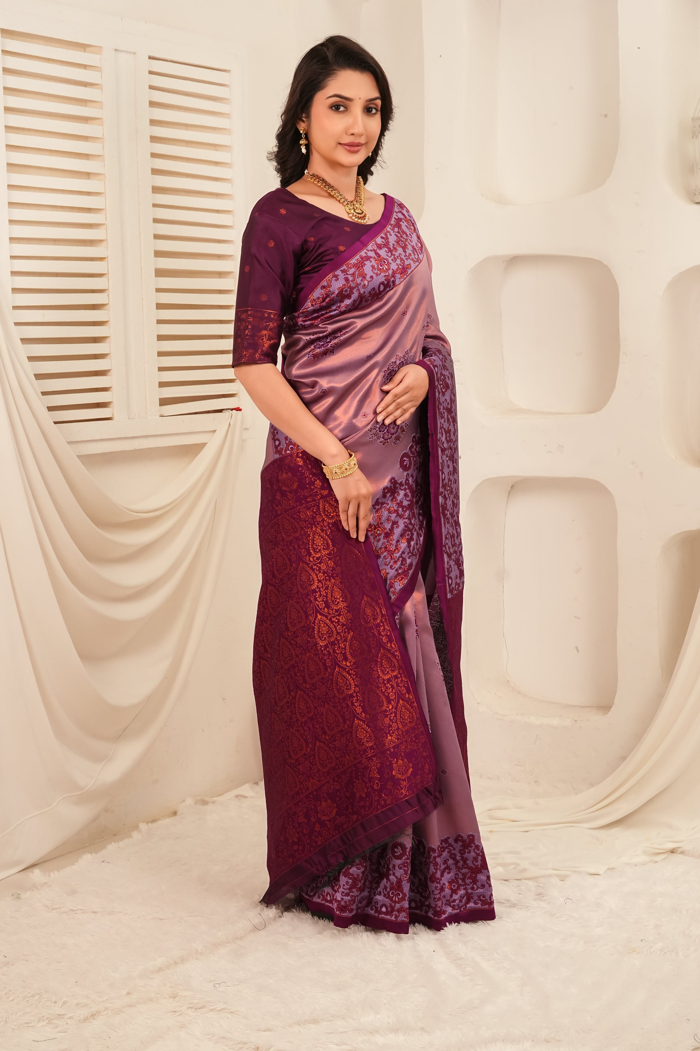 Purple & Mauve Woven Silk Saree