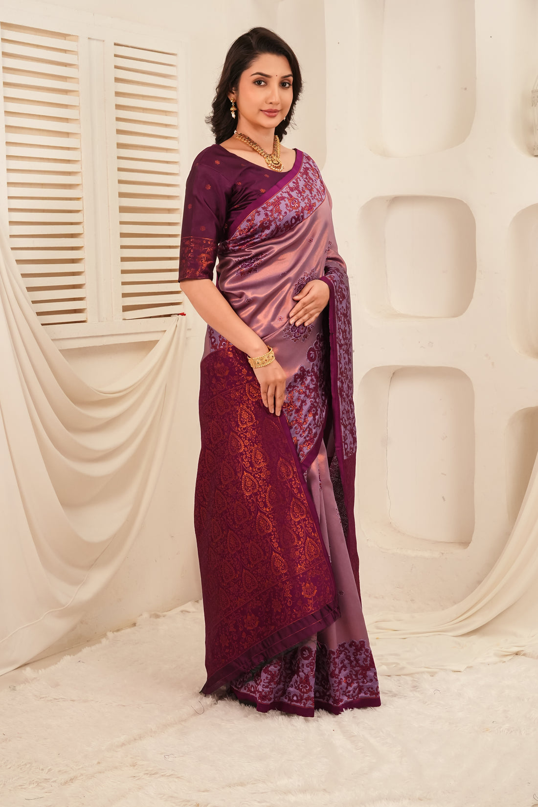 Purple & Mauve Woven Silk Saree