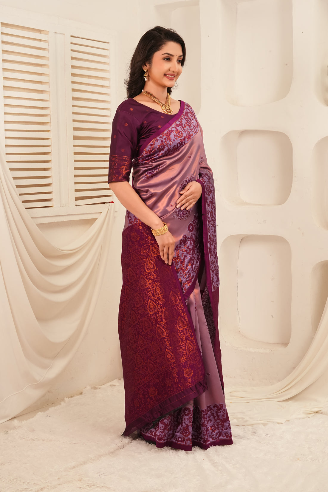Purple & Mauve Woven Silk Saree