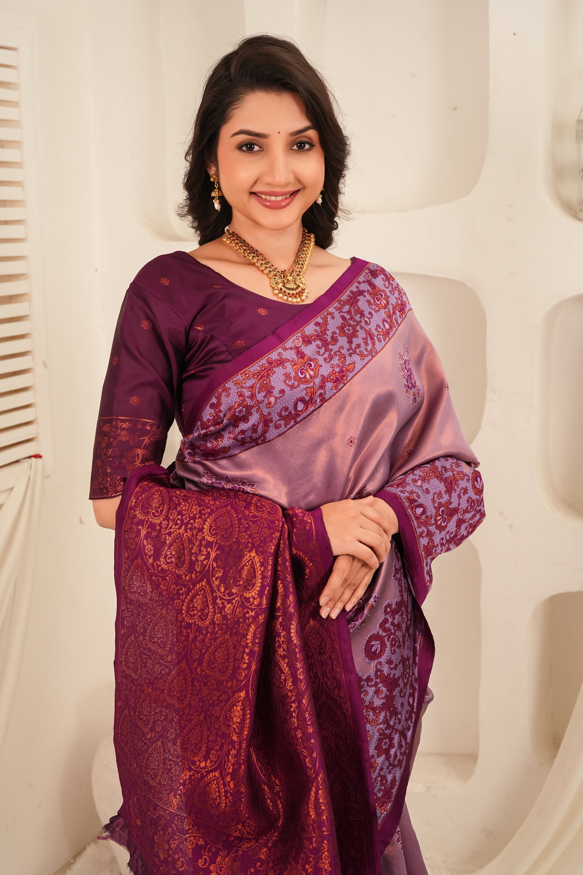 Purple & Mauve Woven Silk Saree