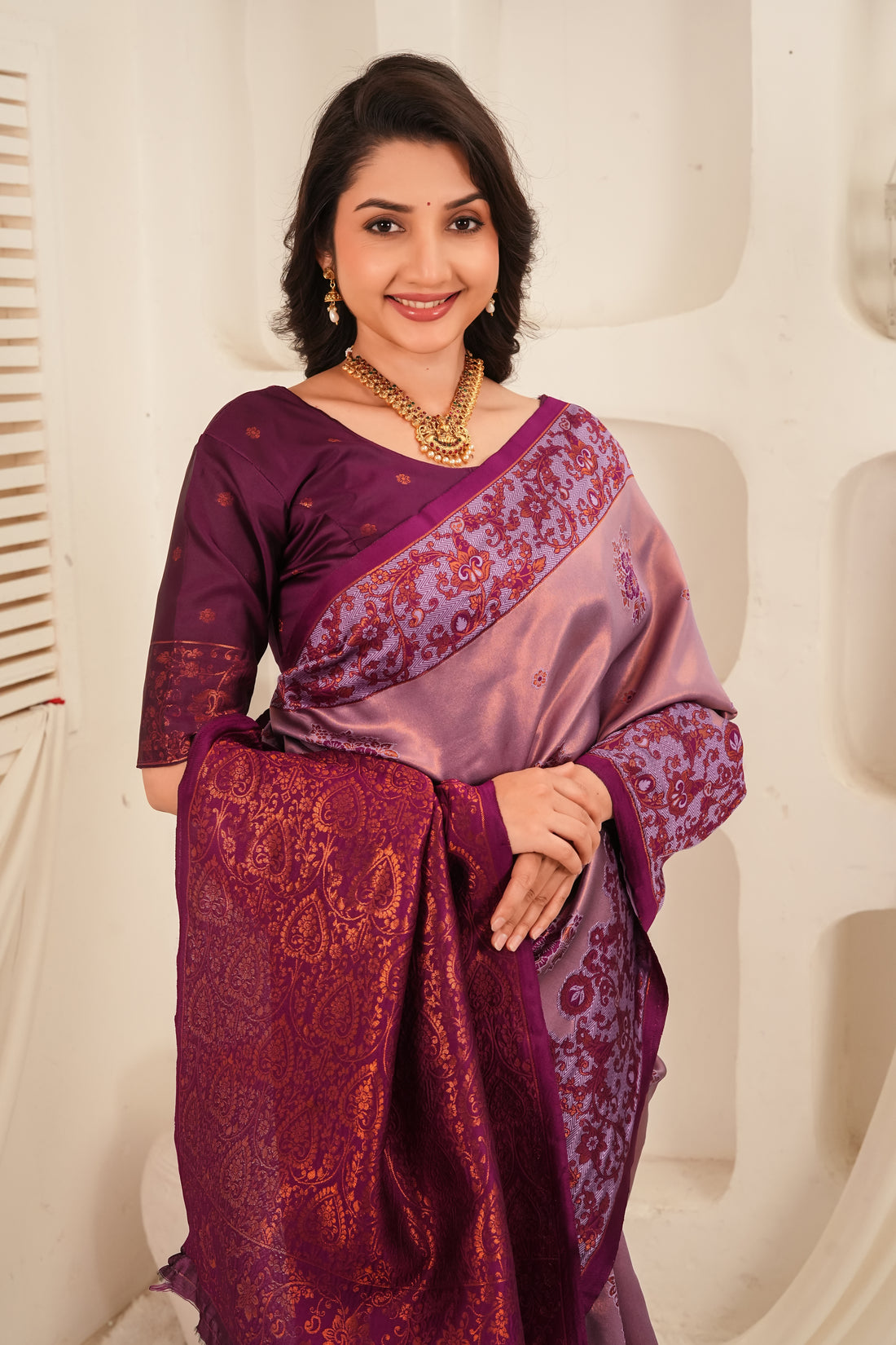 Purple & Mauve Woven Silk Saree