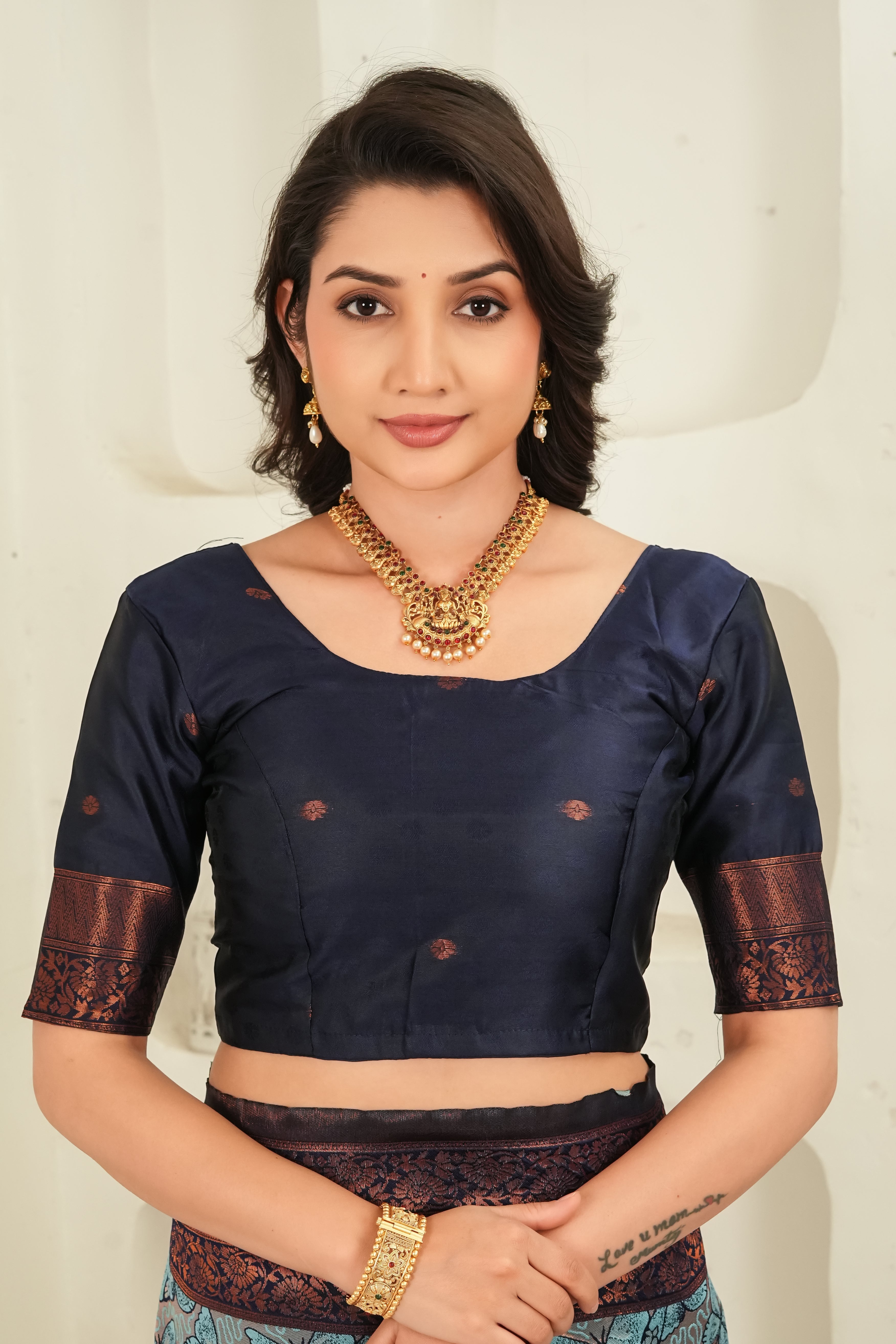 Navy Blue & Teal Butterfly motif Jacquard Silk Saree