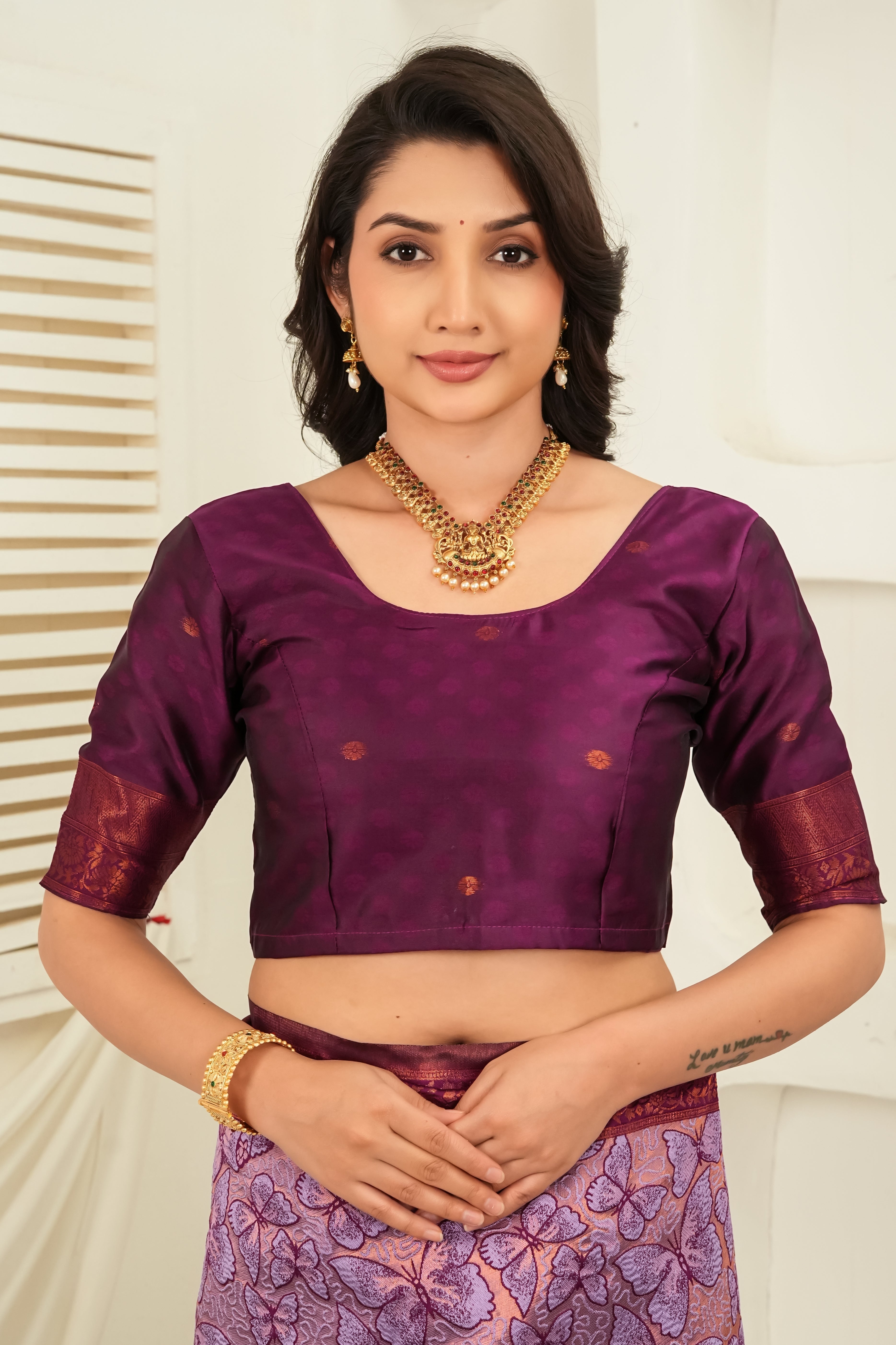 Lavender Plum Jacquard Butterfly motif Silk Saree