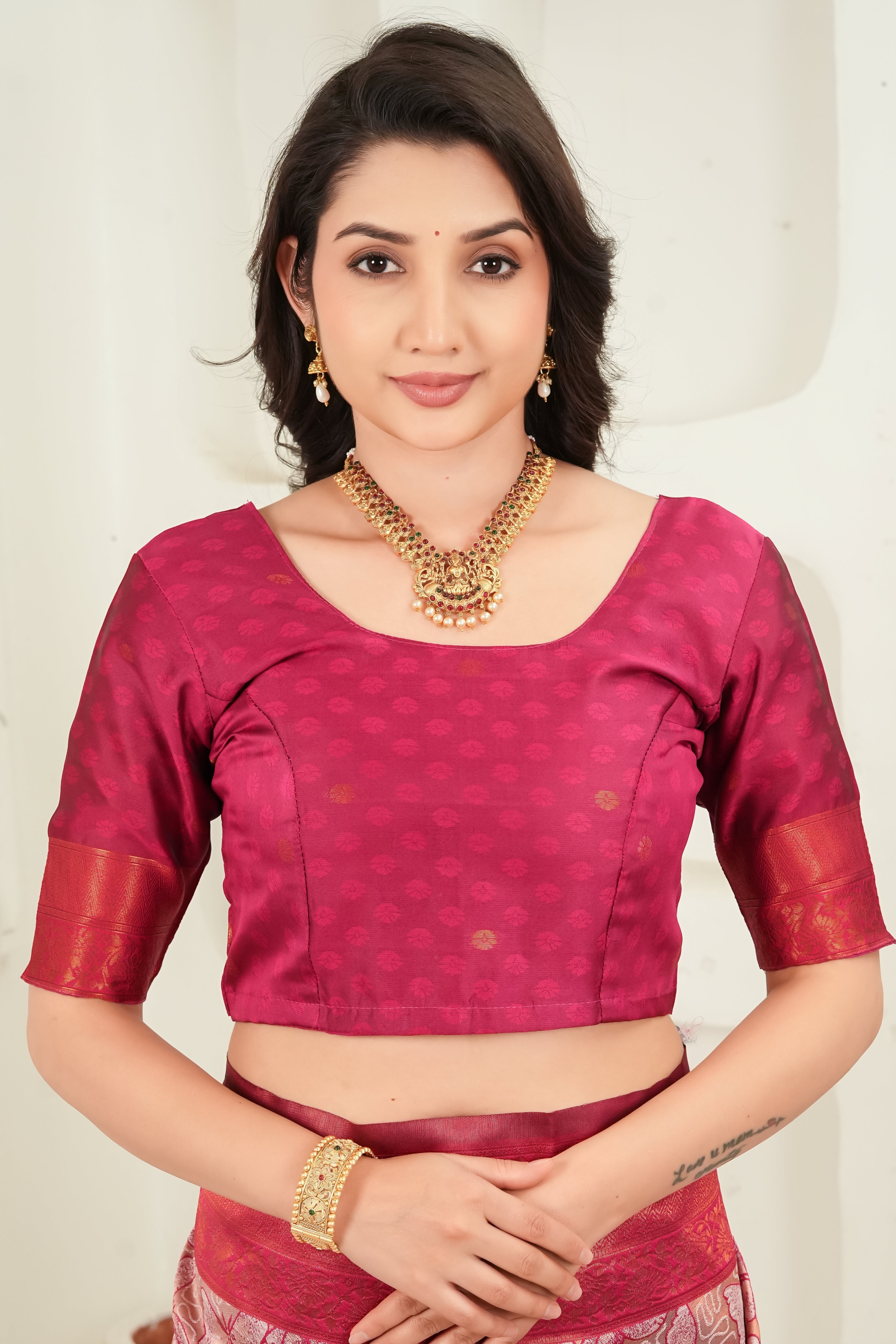 Rose Blush & Crimson Butterfly motif Jacquard Silk Saree