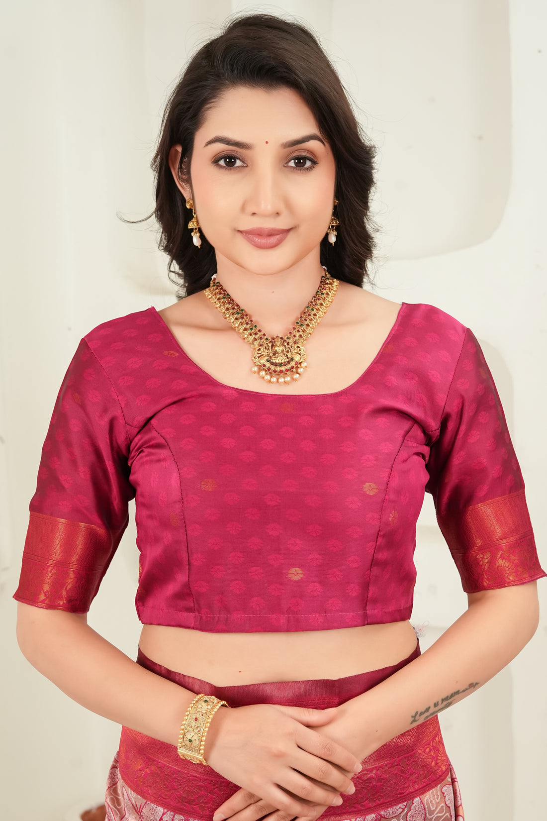 Rose Blush & Crimson Butterfly motif Jacquard Silk Saree