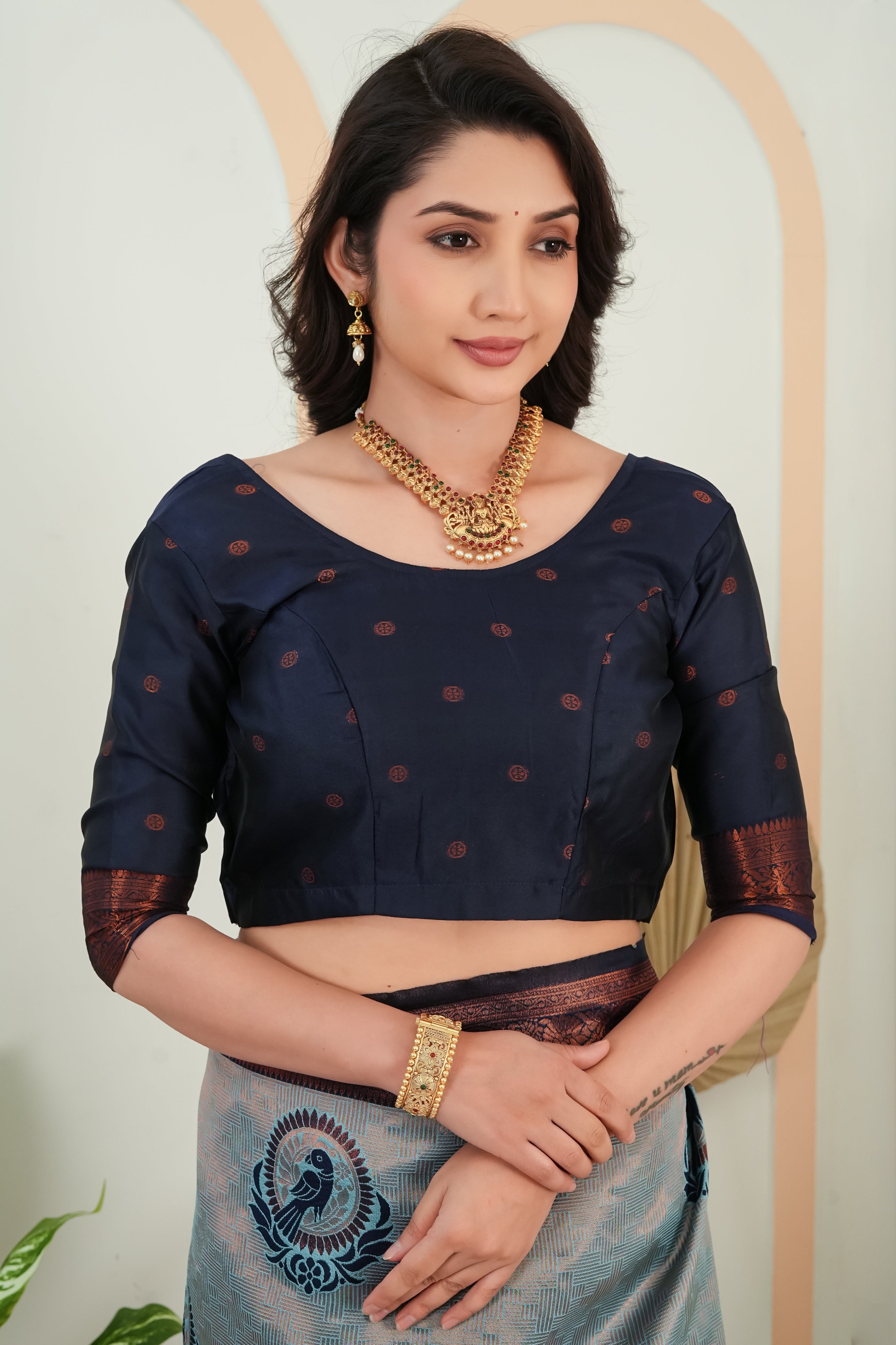 Steel Grey parrot motif Jacquard Silk Saree