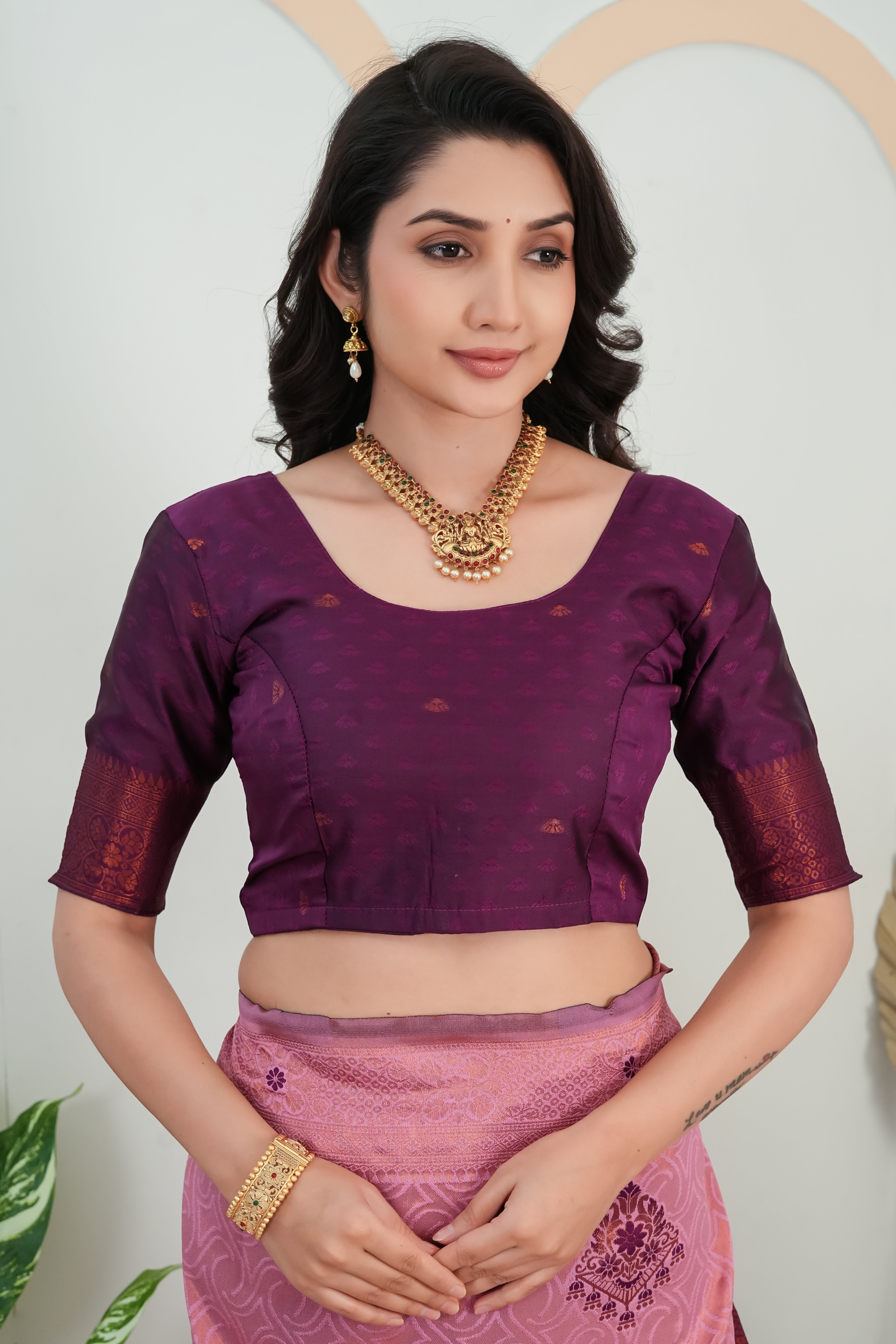 Rose Pink & Wine Purple Traditional Motifs Jacquard Silk Saree