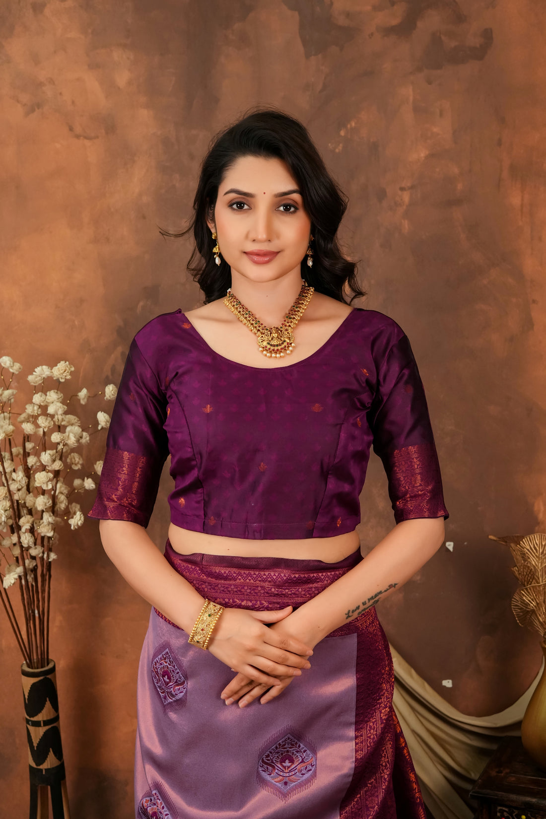 Lavender & Wine Purple Jacquard Silk Saree with Rich Woven Pallu