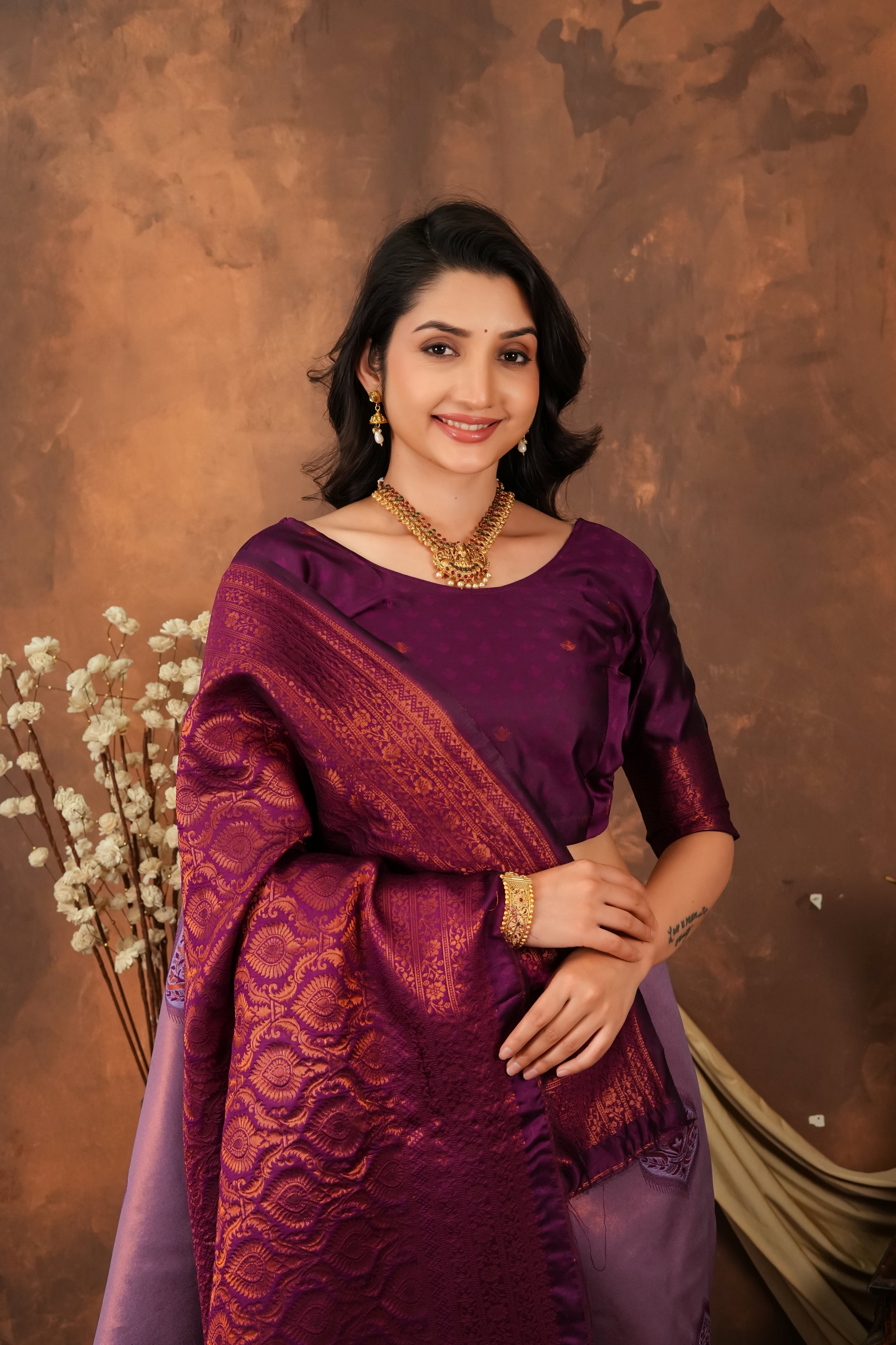 Lavender & Wine Purple Jacquard Silk Saree with Rich Woven Pallu