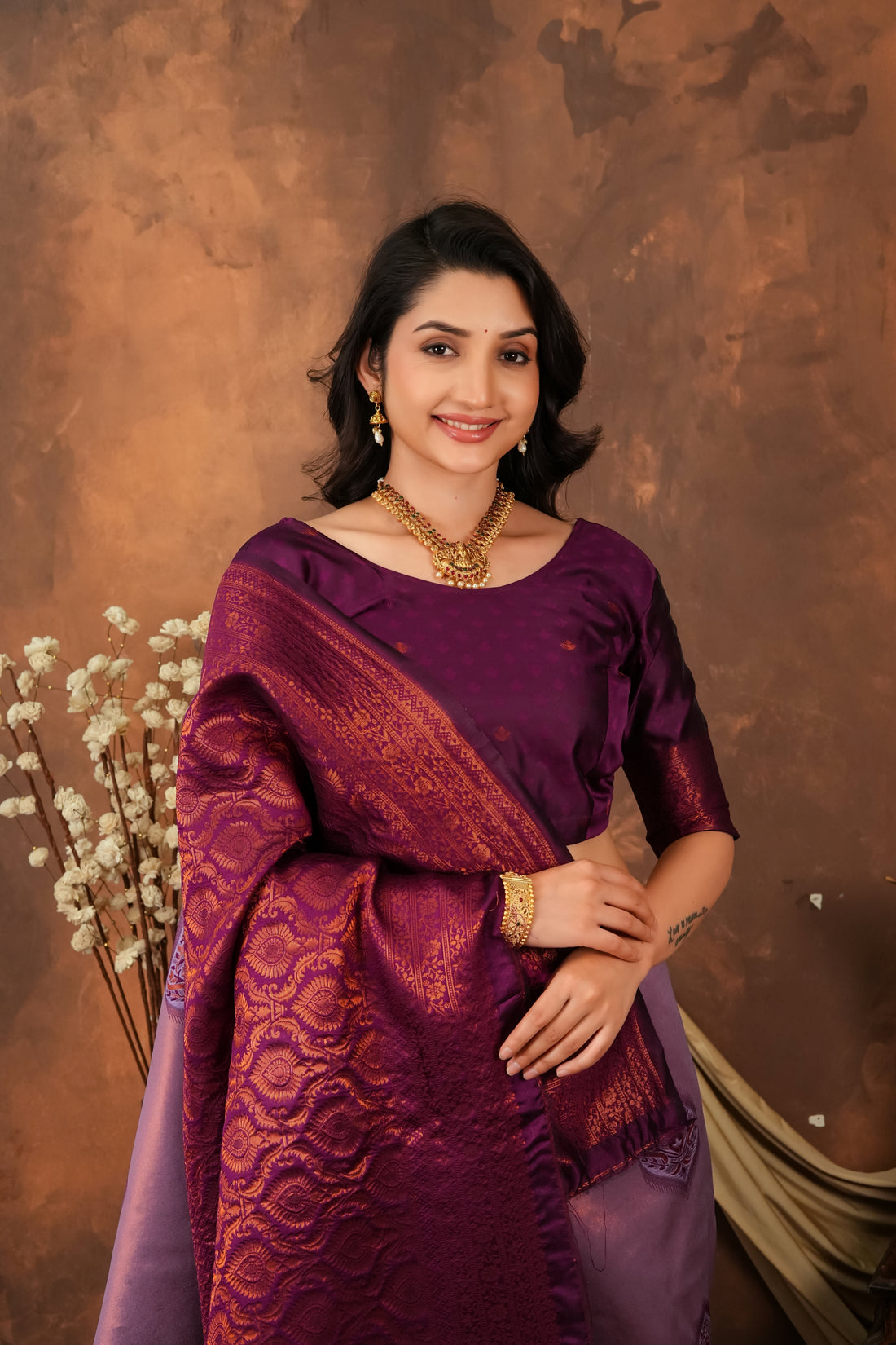 Lavender & Wine Purple Jacquard Silk Saree with Rich Woven Pallu