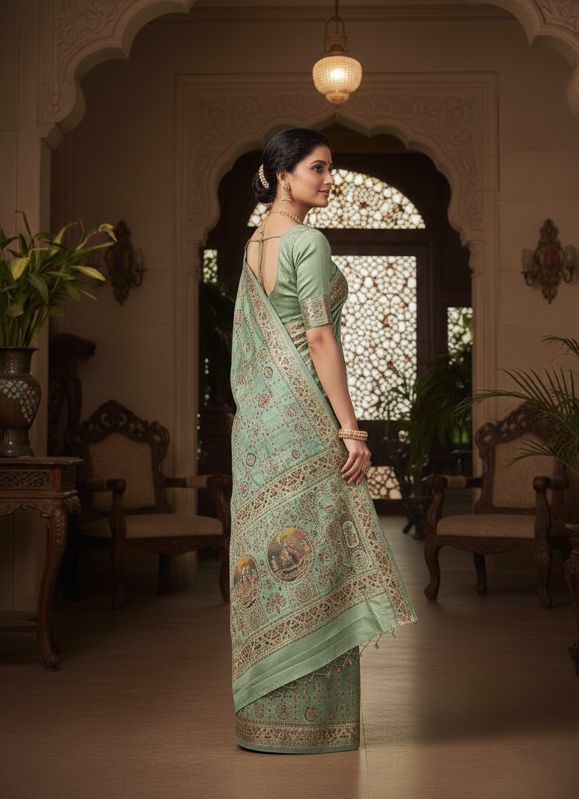 Pastel Green Traditional Pashmina Saree