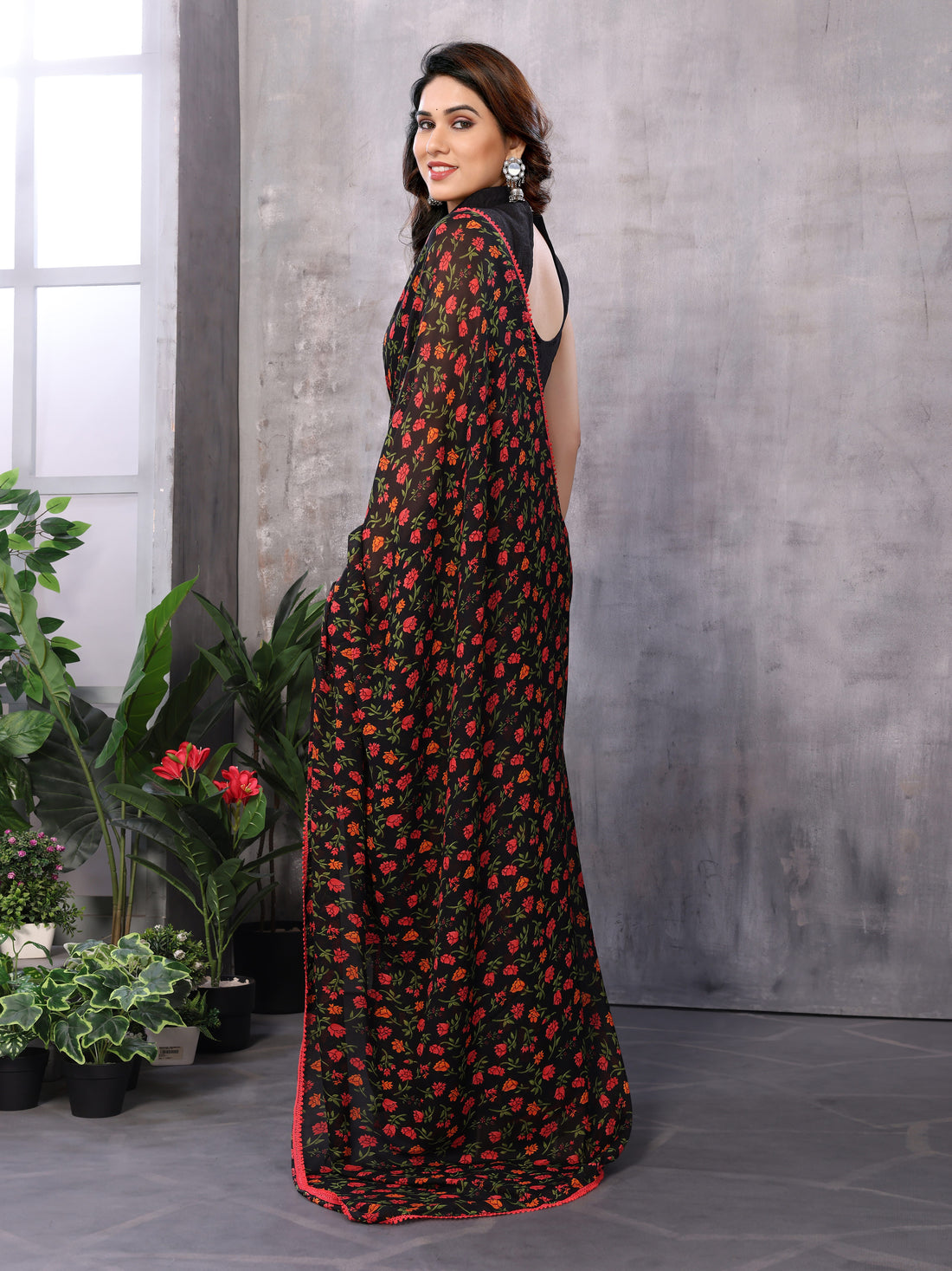 Black Ready to Wear Floral Saree
