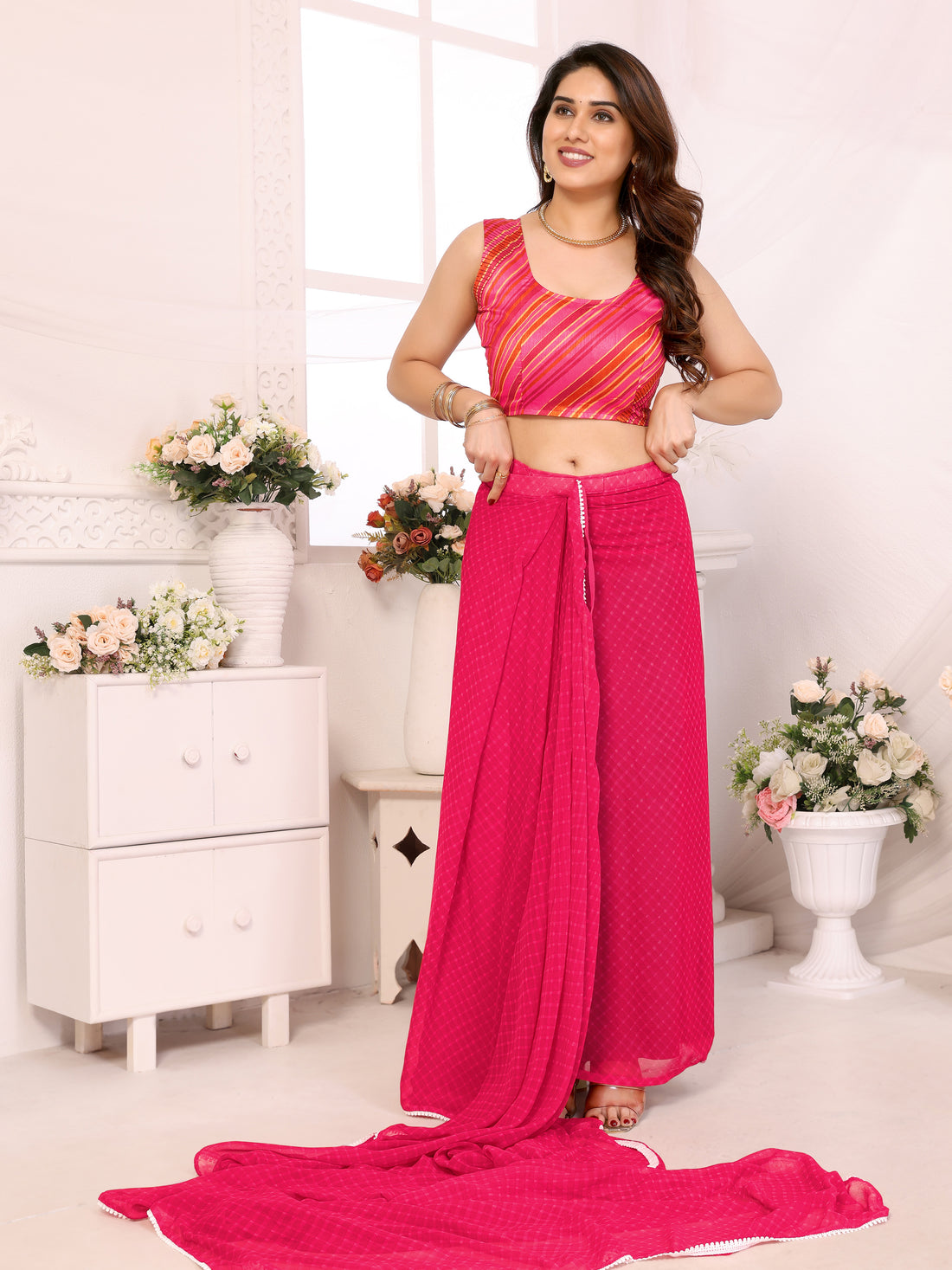 Dark Pink Ready to Wear Saree