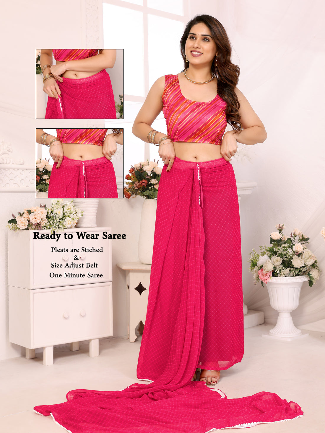 Dark Pink Ready to Wear Saree