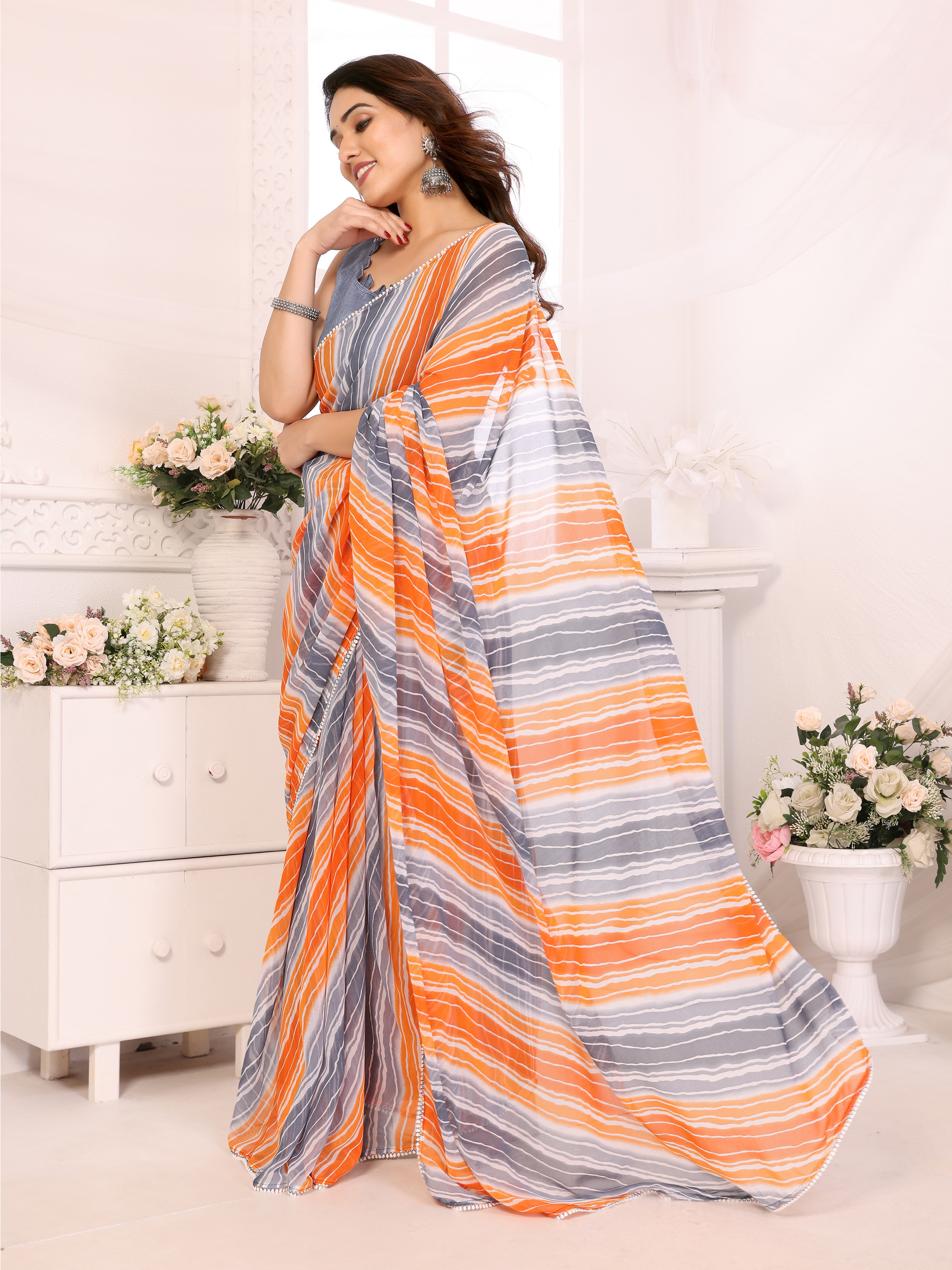 Fire Grey Ready to Wear Saree