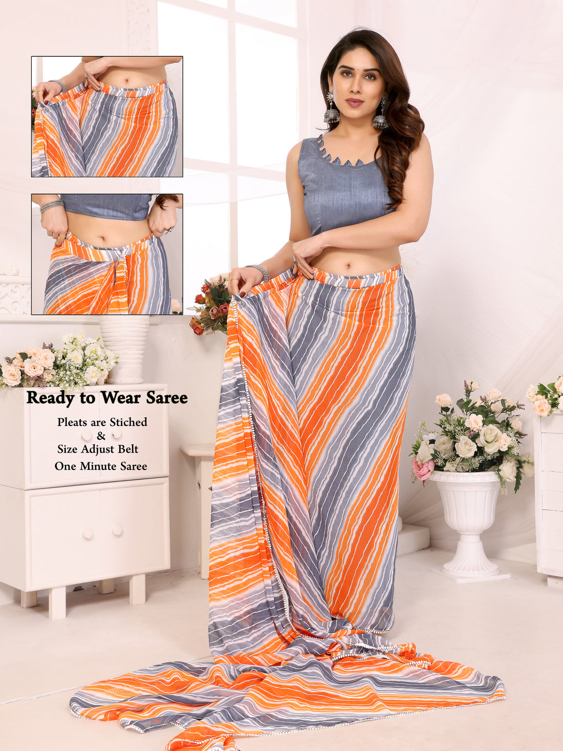 Fire Grey Ready to Wear Saree