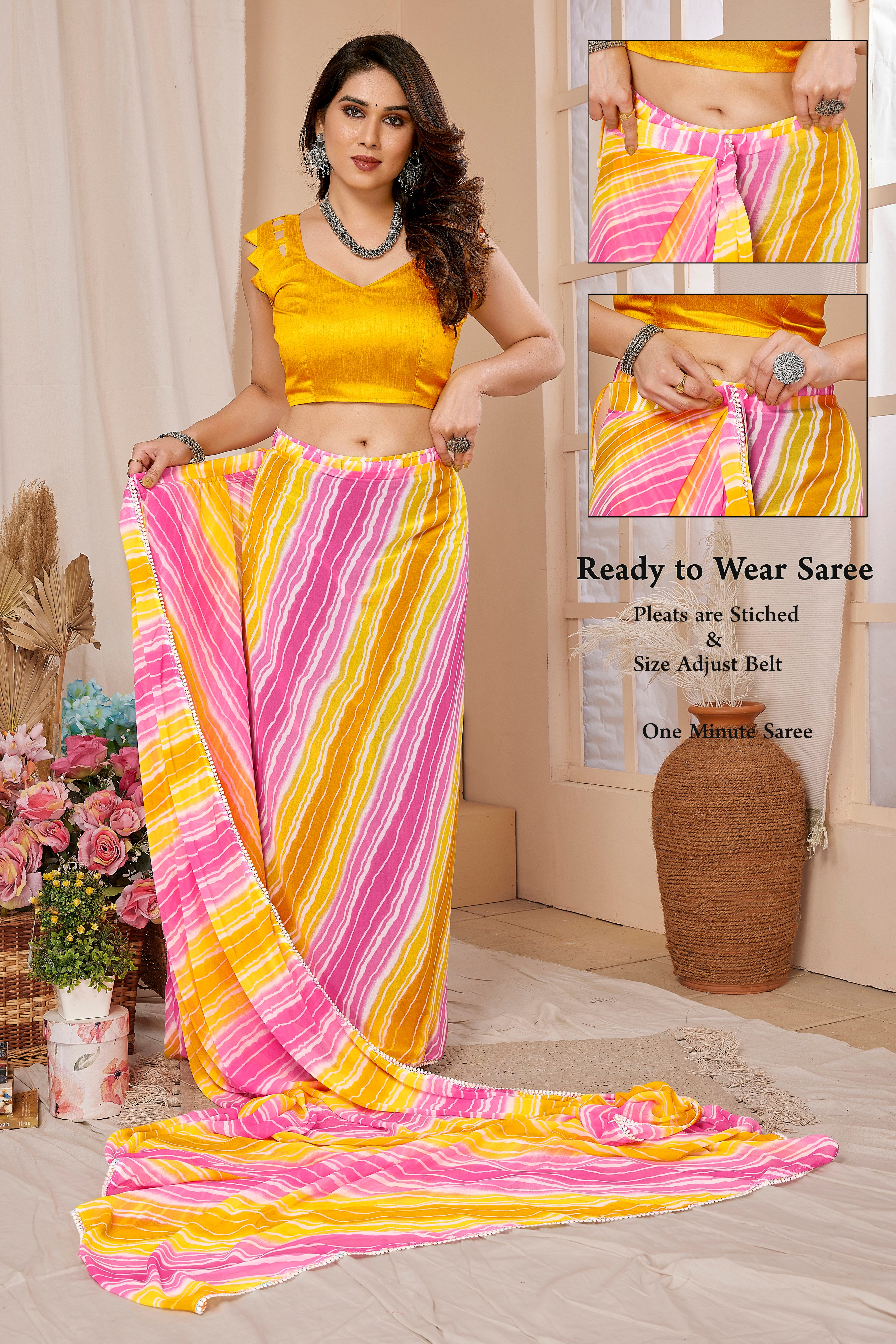Lemon Yellow Ready to Wear Saree