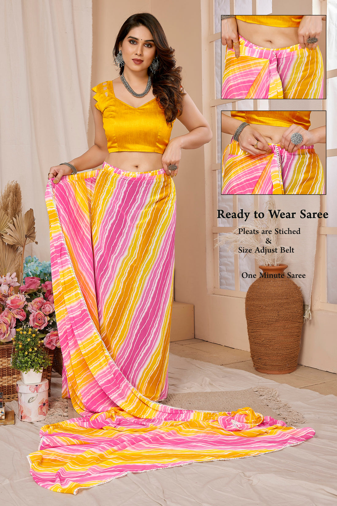 Lemon Yellow Ready to Wear Saree