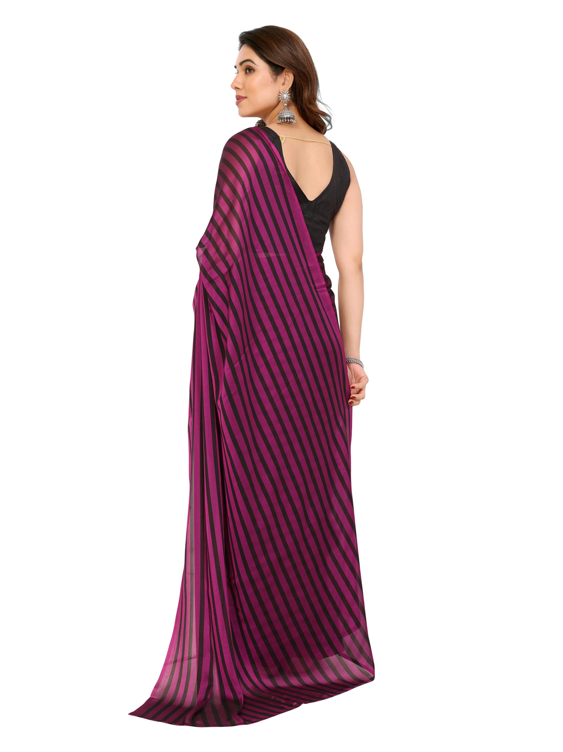 Wine Purple & Black Georgette Silk Ready-to-Wear Saree