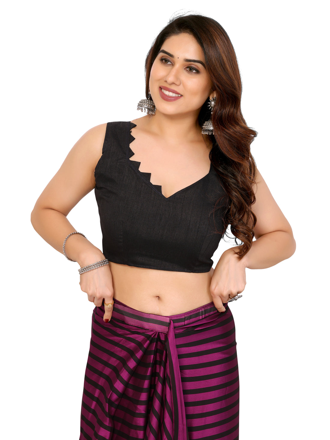 Wine Purple & Black Georgette Silk Ready-to-Wear Saree