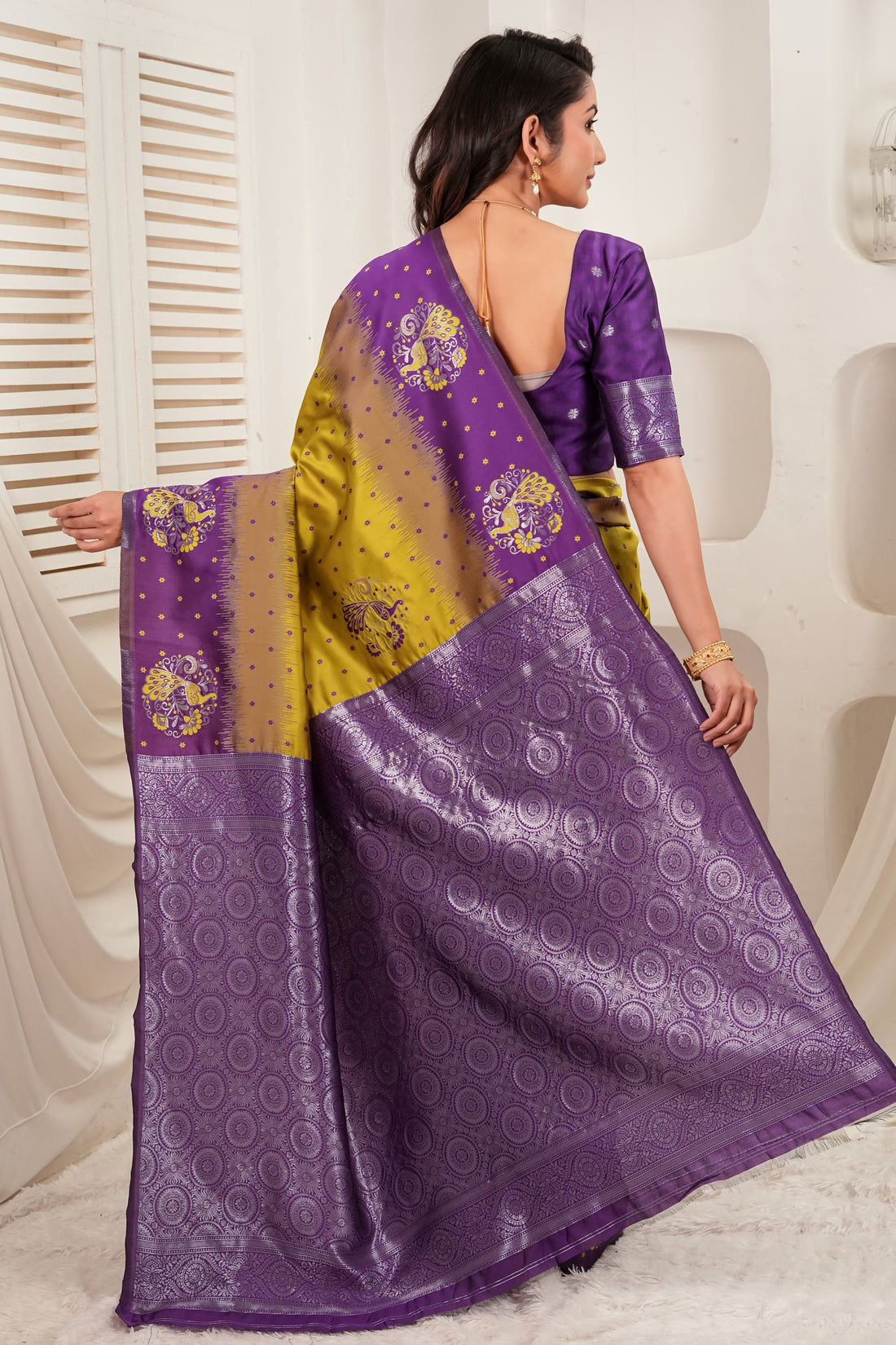 Royal Purple & Olive Jacquard Silk Saree