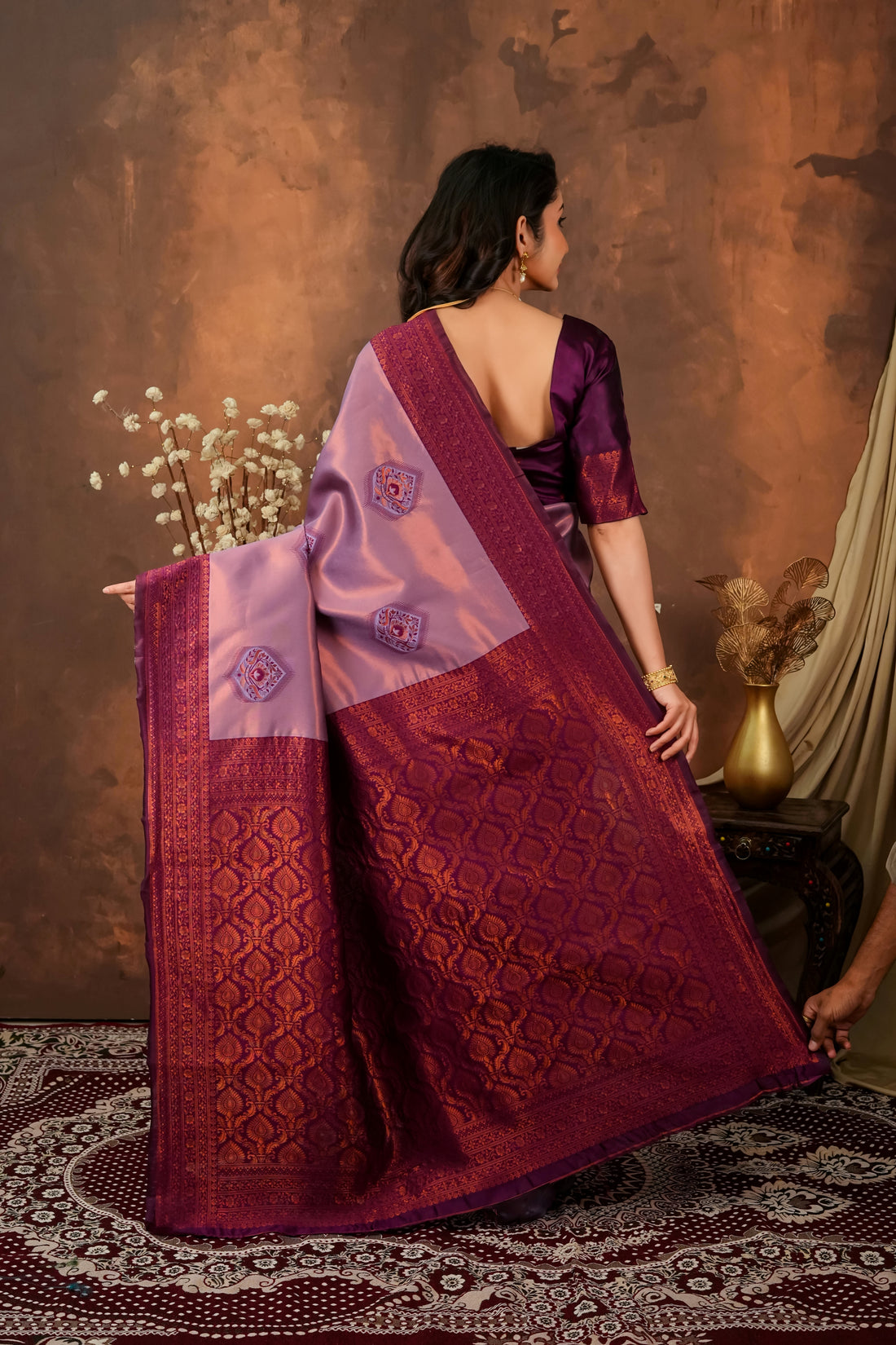 Lavender & Wine Purple Jacquard Silk Saree with Rich Woven Pallu