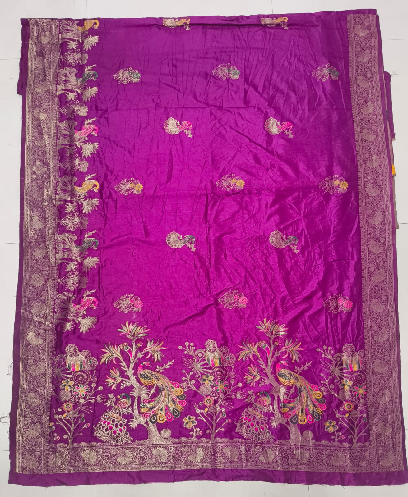 Wine Dola Silk Saree with Peacock & Floral Designer Pallu
