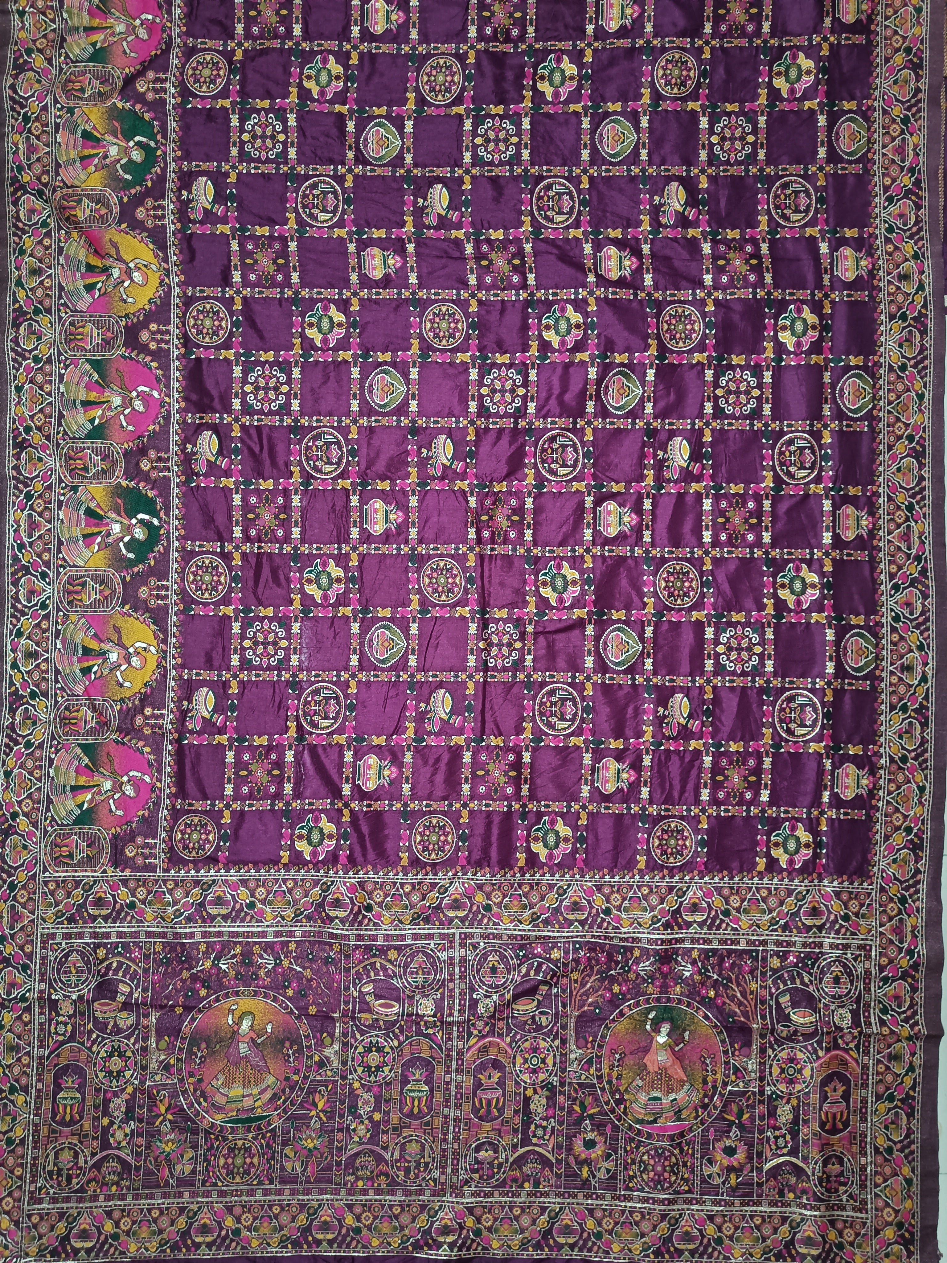 Wine Traditional Pashmina Saree