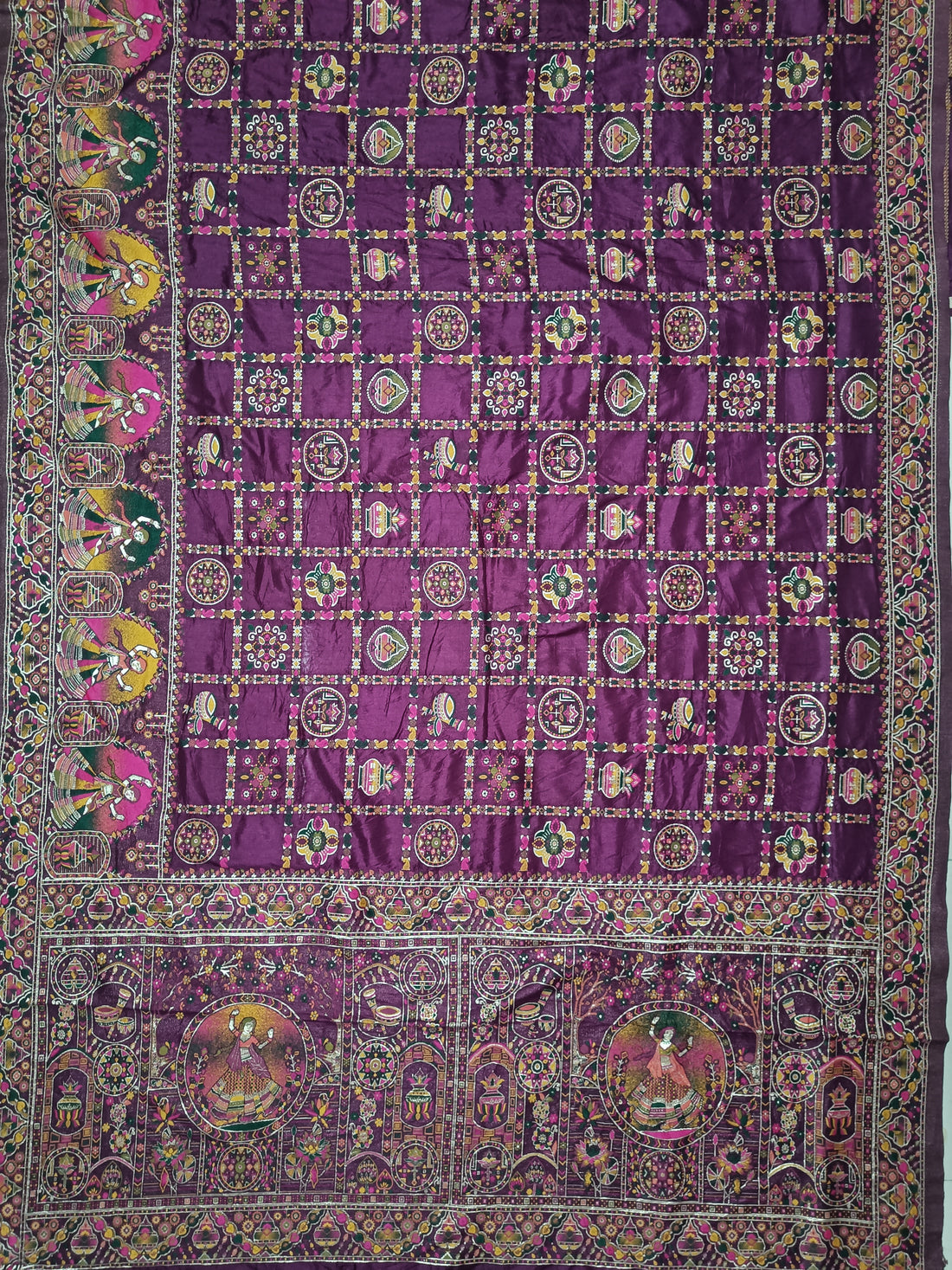 Wine Traditional Pashmina Saree