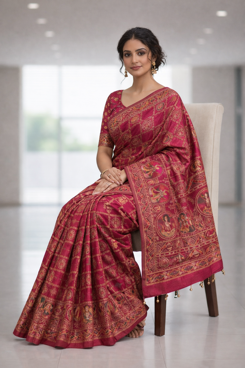 Magenta(Pink) Traditional Pashmina Saree