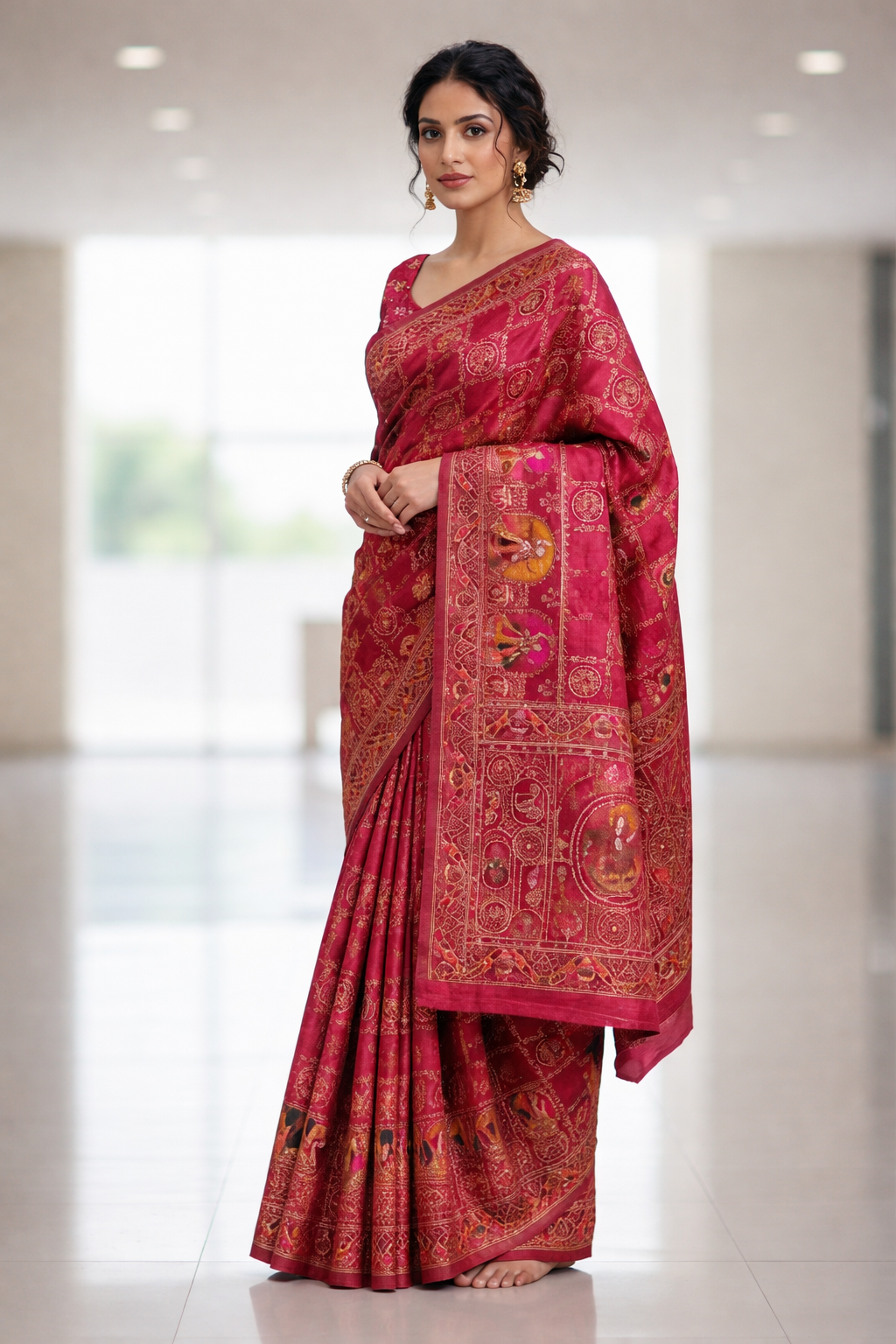 Magenta(Pink) Traditional Pashmina Saree