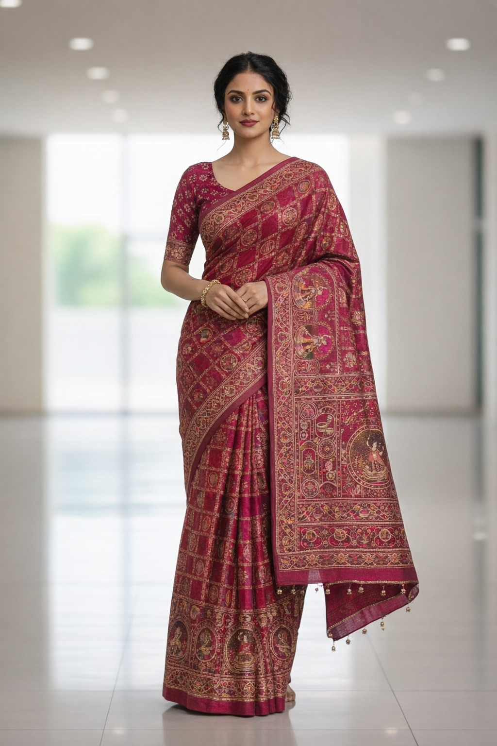 Magenta(Pink) Traditional Pashmina Saree