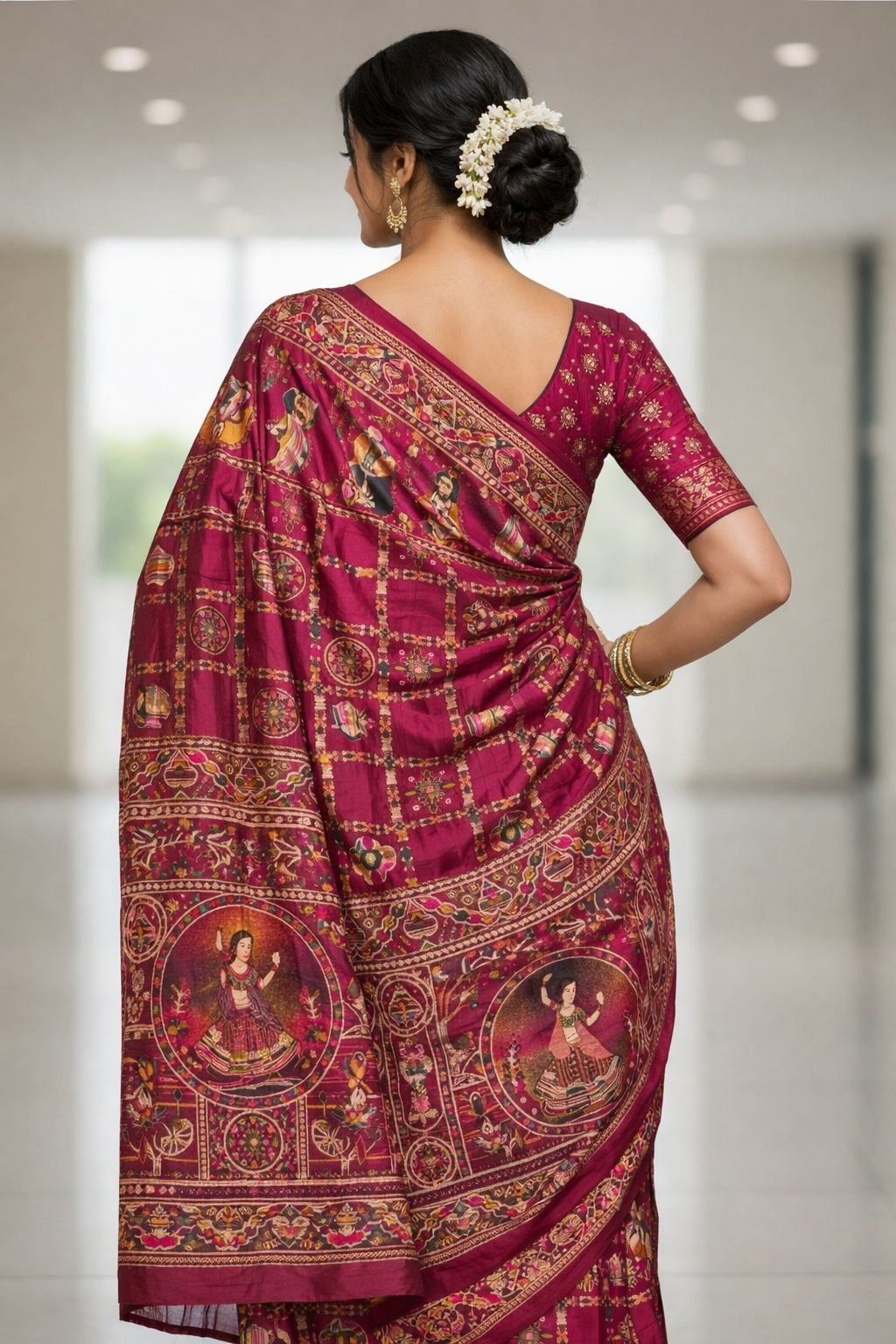 Magenta(Pink) Traditional Pashmina Saree
