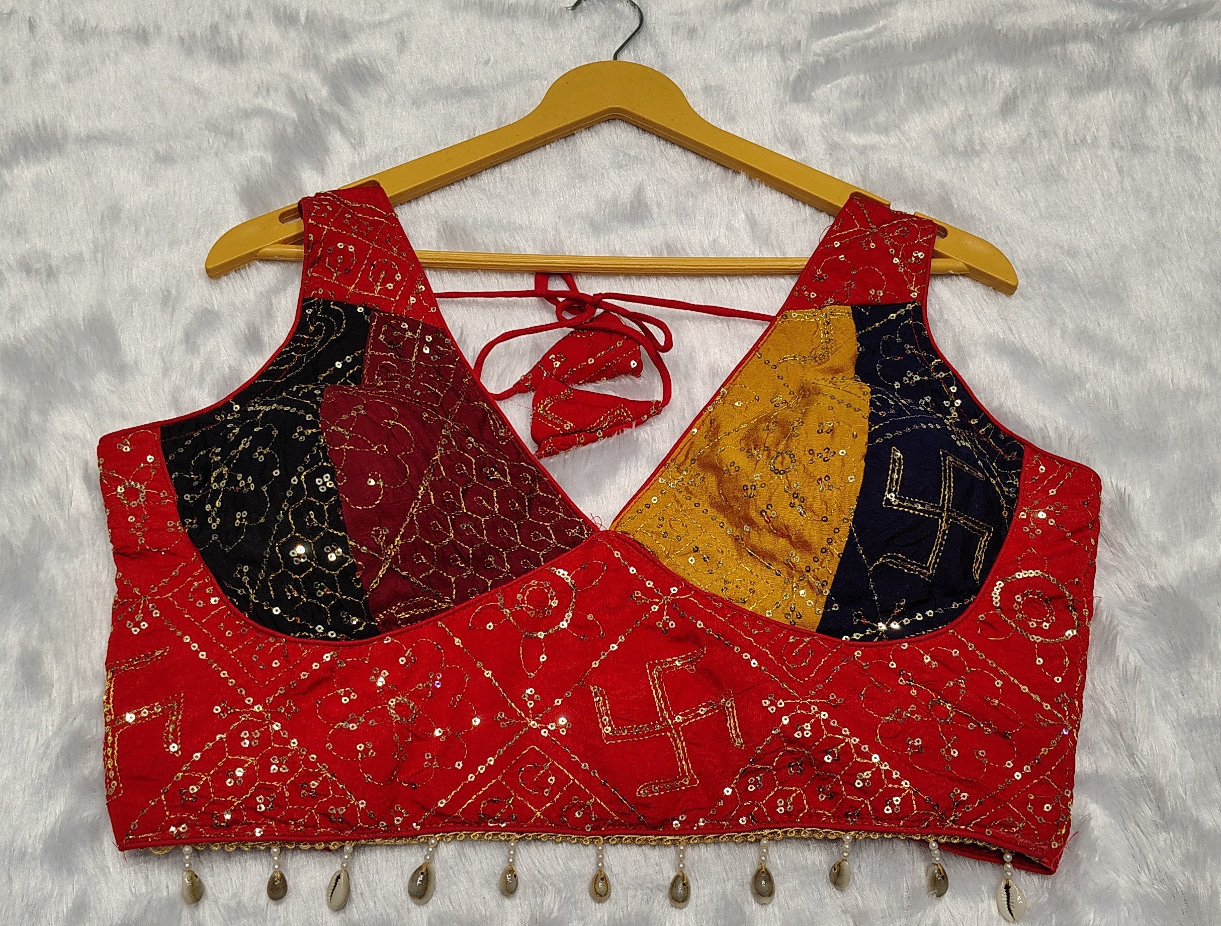 Women's Black Rayon Navratri Lehenga Choli with Gamthi Patch Work & Dupatta (Fully Stitched)
