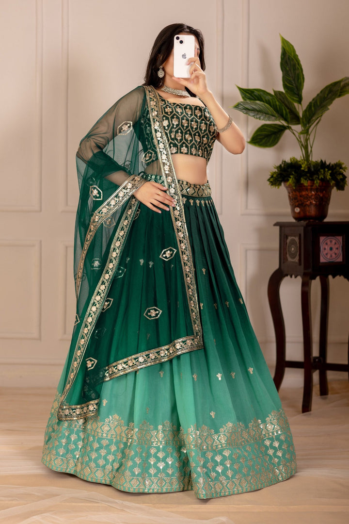 Women's Pink Ombre Heavy Embroidered Lehenga Choli with Soft Net Dupatta | Designer Wedding, Reception & Party Wear Lehenga Set