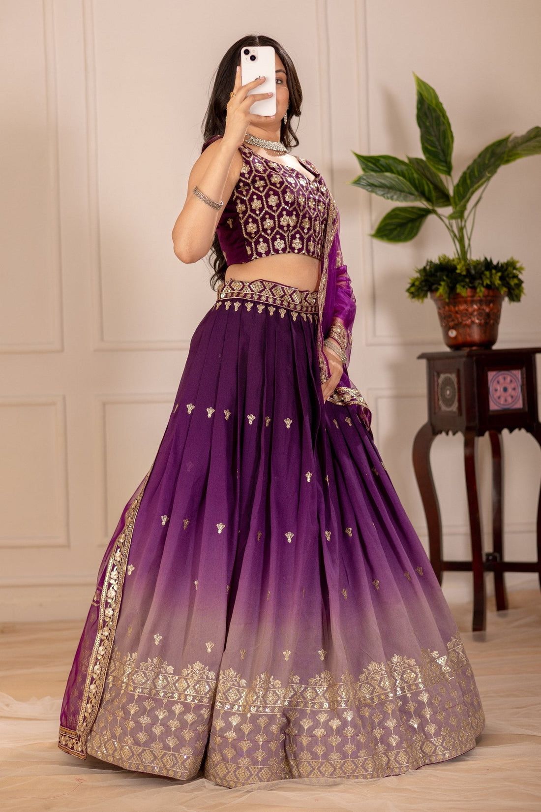Women's Wine Purple Ombre Heavy Embroidered Lehenga Choli with Soft Net Dupatta | Designer Wedding, Reception, Engagement & Party Wear Lehenga Set